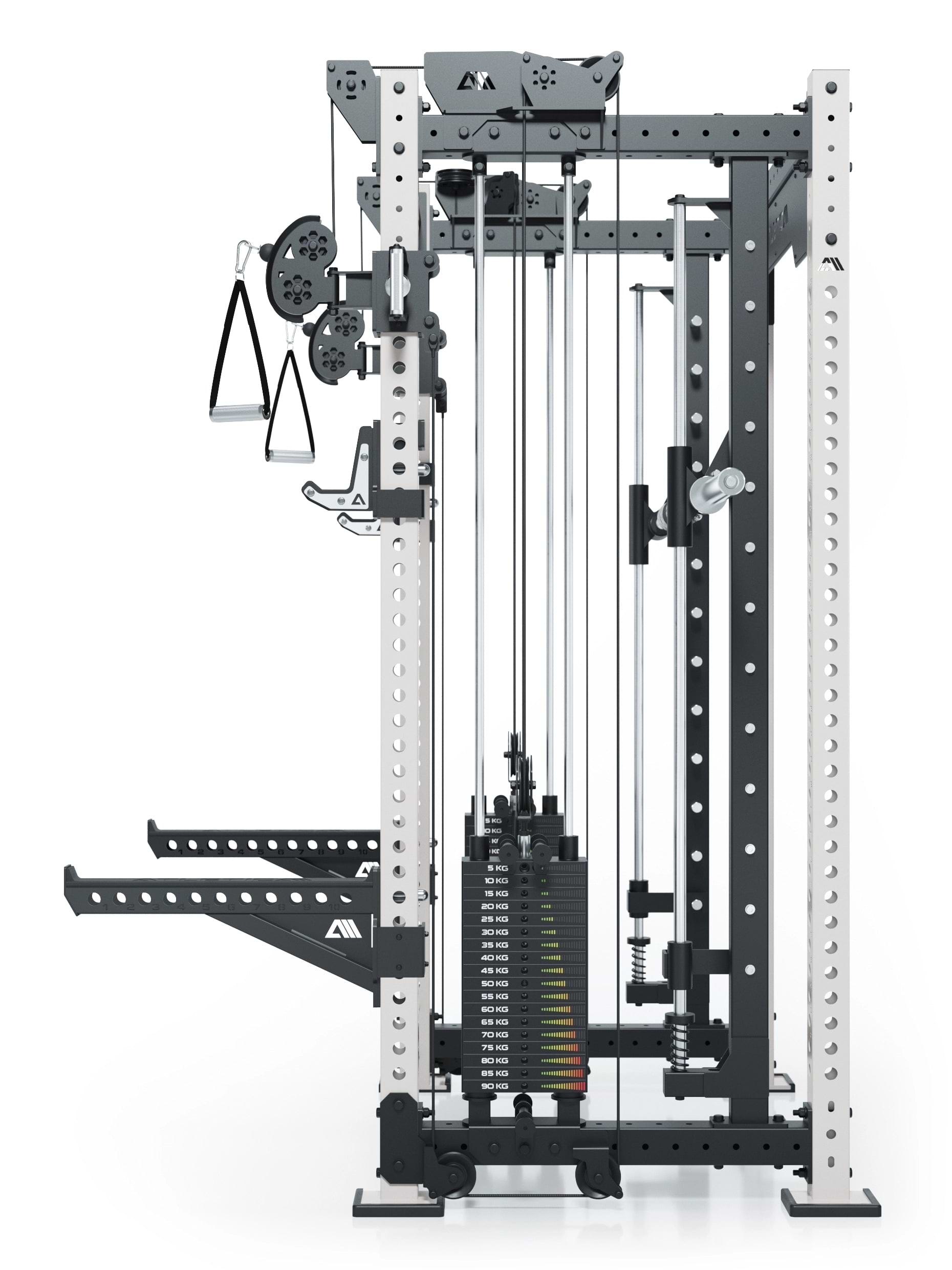 Dualer Kabelzug mit 2x95kg seitlichen Gewichtsblöcken | Sehr stabil | Modular ausbaubar mit Anbauteilen wie Jammer Arms I Mittel Combat I Weiß