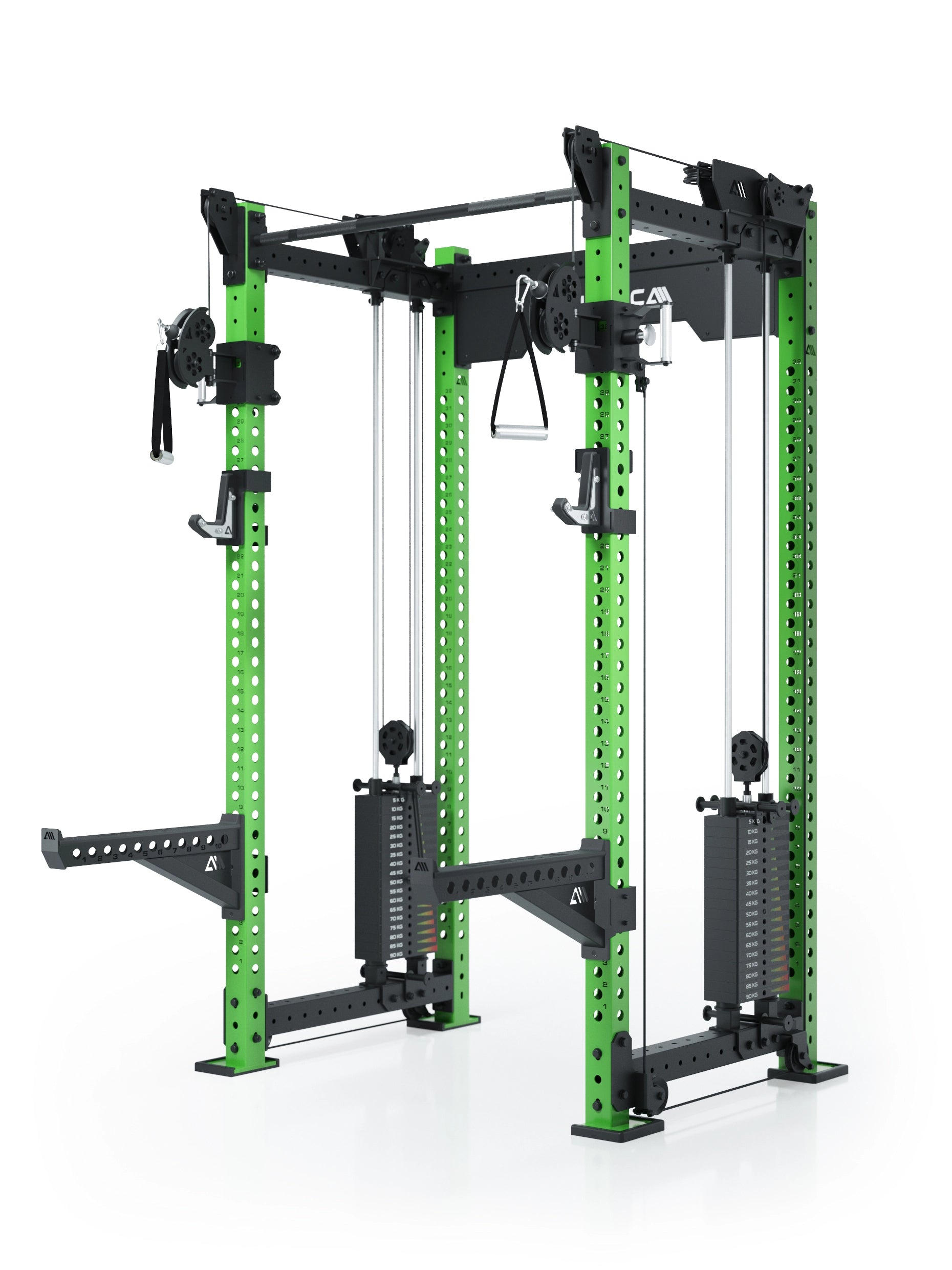Dualer Kabelzug mit 2x95kg seitlichen Gewichtsblöcken | Sehr stabil und platzsparend | Modular ausbaubar mit Anbauteilen wie Smith Machine und Jammer Arms I Electric Green