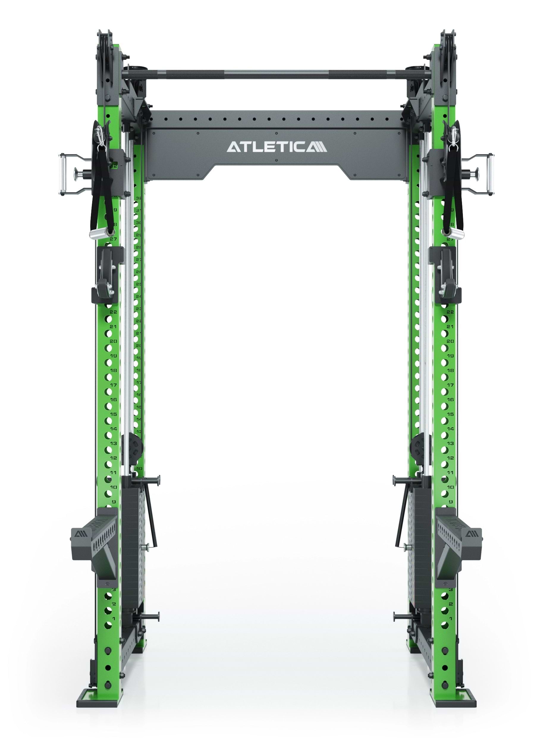 Dualer Kabelzug mit 2x95kg seitlichen Gewichtsblöcken | Sehr stabil und platzsparend | Modular ausbaubar mit Anbauteilen wie Smith Machine und Jammer Arms I Electric Green