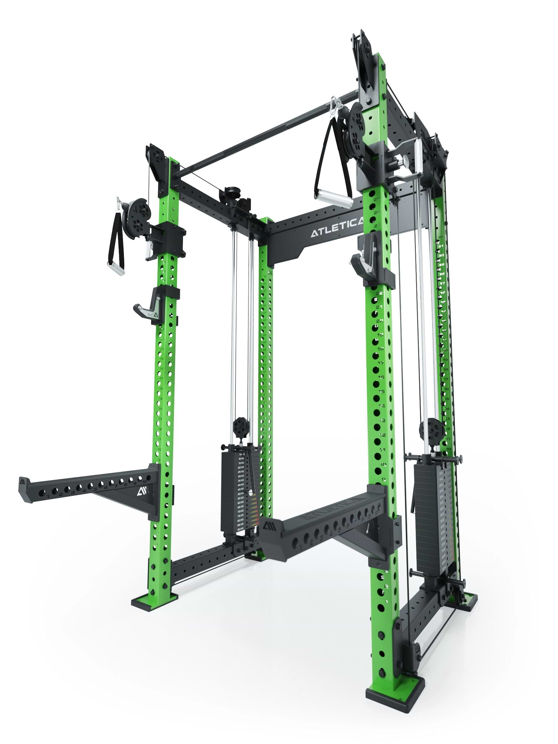 Dualer Kabelzug mit 2x95kg seitlichen Gewichtsblöcken | Sehr stabil und platzsparend | Modular ausbaubar mit Anbauteilen wie Smith Machine und Jammer Arms I Electric Green
