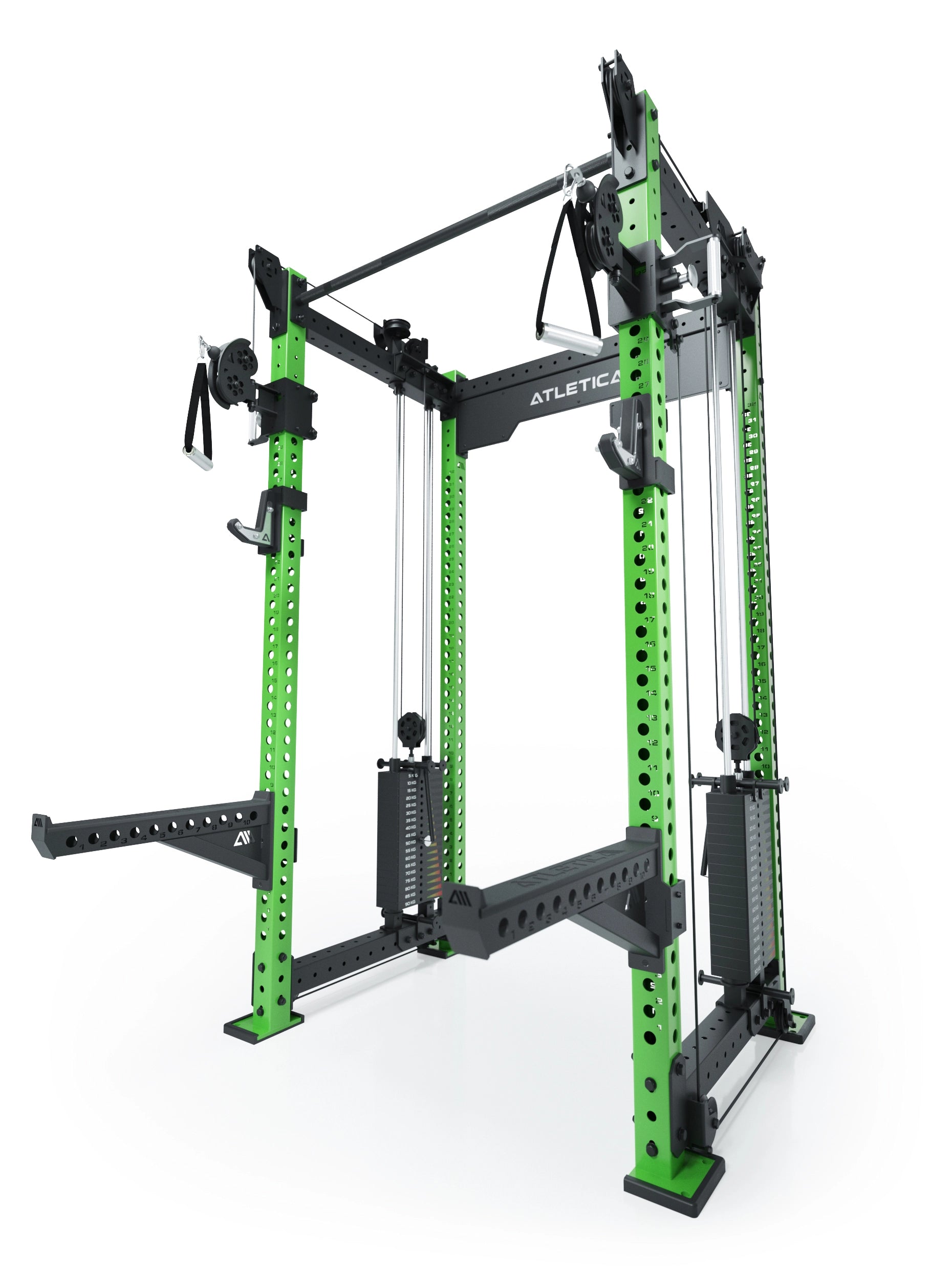 Dualer Kabelzug mit 2x95kg seitlichen Gewichtsblöcken | Sehr stabil und platzsparend | Modular ausbaubar mit Anbauteilen wie Smith Machine und Jammer Arms I Electric Green
