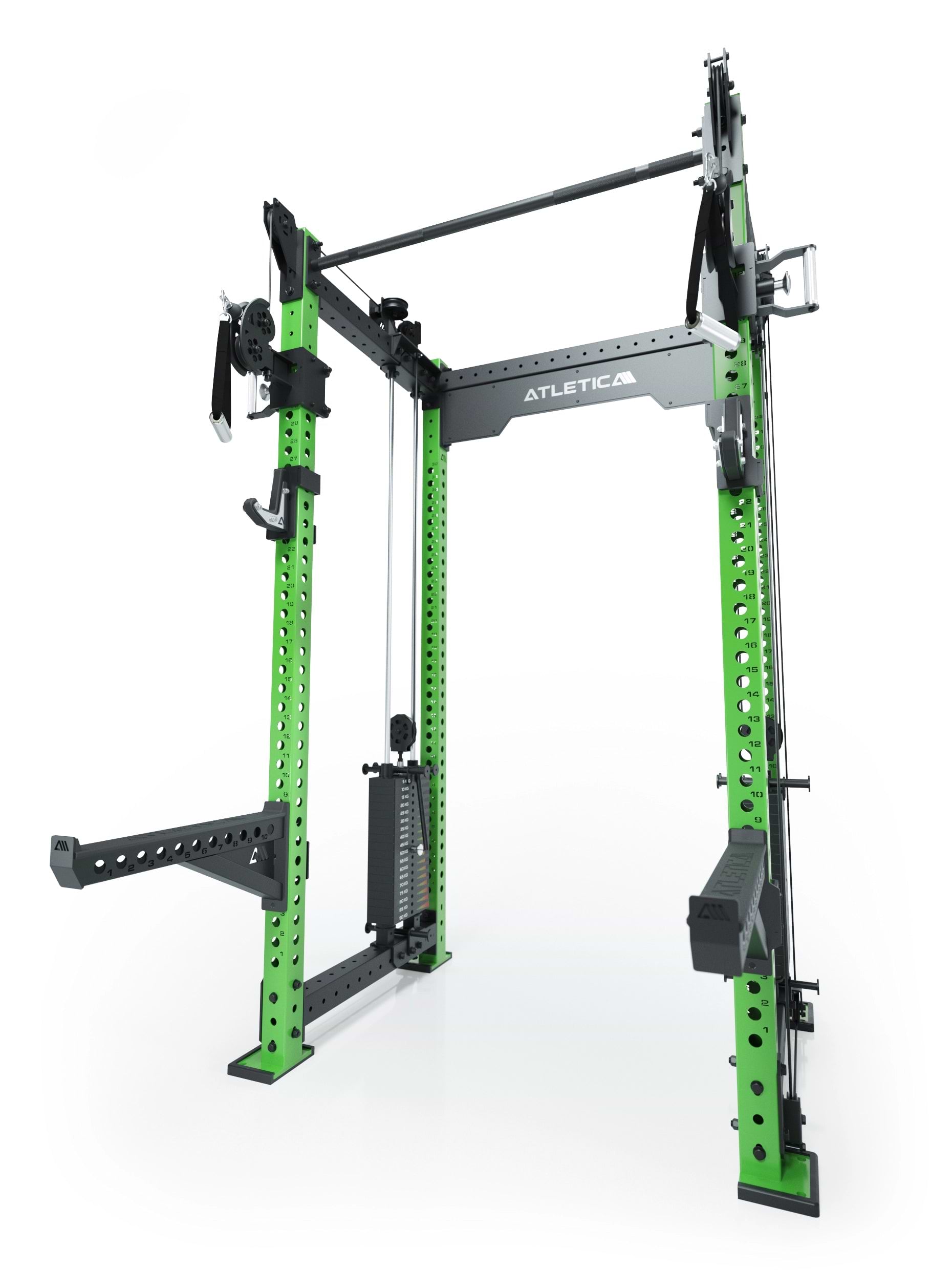 Dualer Kabelzug mit 2x95kg seitlichen Gewichtsblöcken | Sehr stabil und platzsparend | Modular ausbaubar mit Anbauteilen wie Smith Machine und Jammer Arms I Electric Green