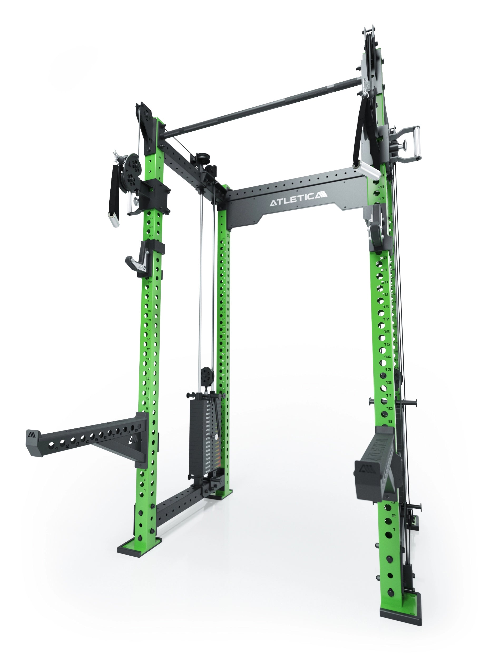 Dualer Kabelzug mit 2x95kg seitlichen Gewichtsblöcken | Sehr stabil und platzsparend | Modular ausbaubar mit Anbauteilen wie Smith Machine und Jammer Arms I Electric Green