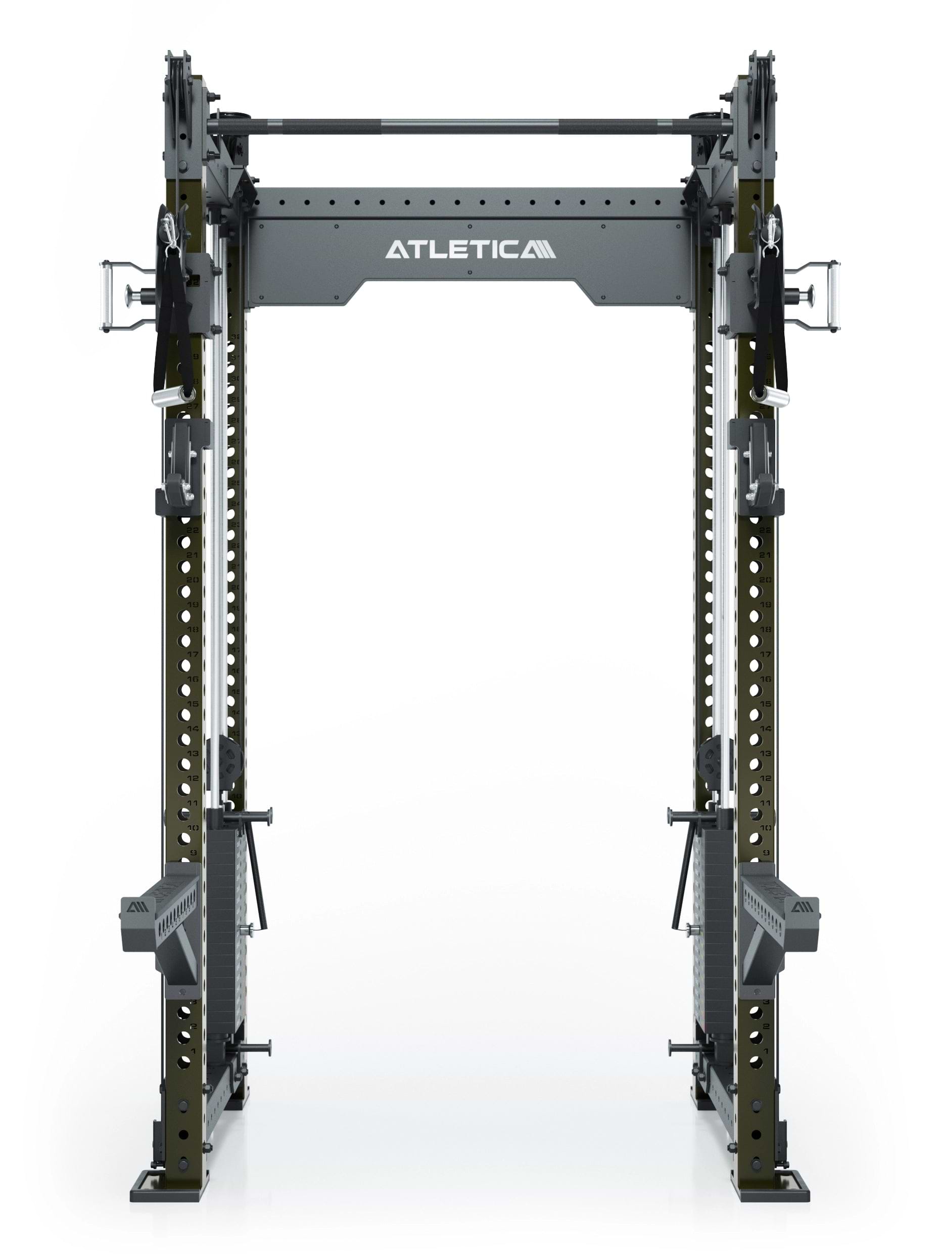 Dualer Kabelzug mit 2x95kg seitlichen Gewichtsblöcken | Sehr stabil und platzsparend | Modular ausbaubar mit Anbauteilen wie Smith Machine und Jammer Arms I Military Green