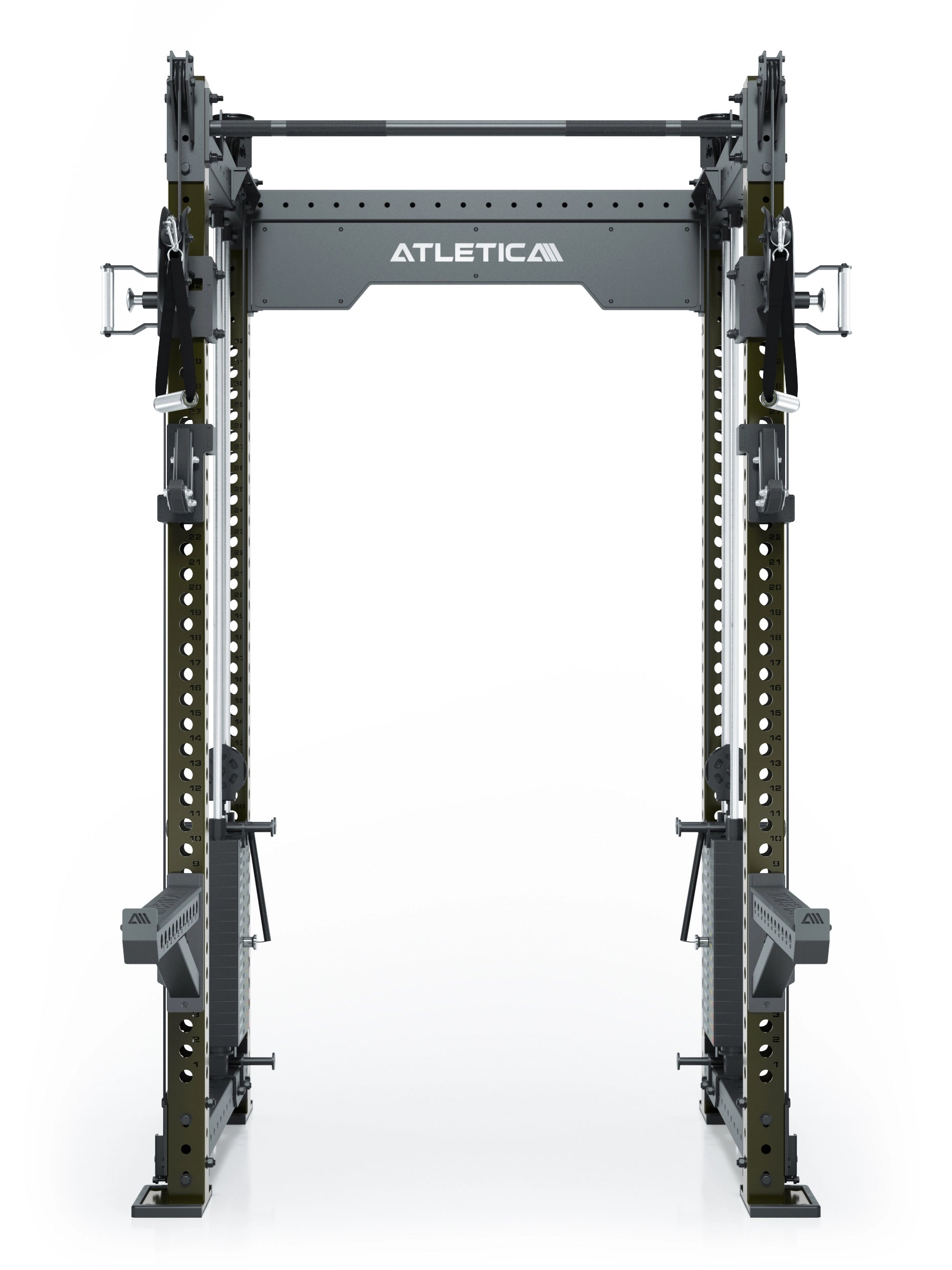 Dualer Kabelzug mit 2x95kg seitlichen Gewichtsblöcken | Sehr stabil und platzsparend | Modular ausbaubar mit Anbauteilen wie Smith Machine und Jammer Arms I Military Green 