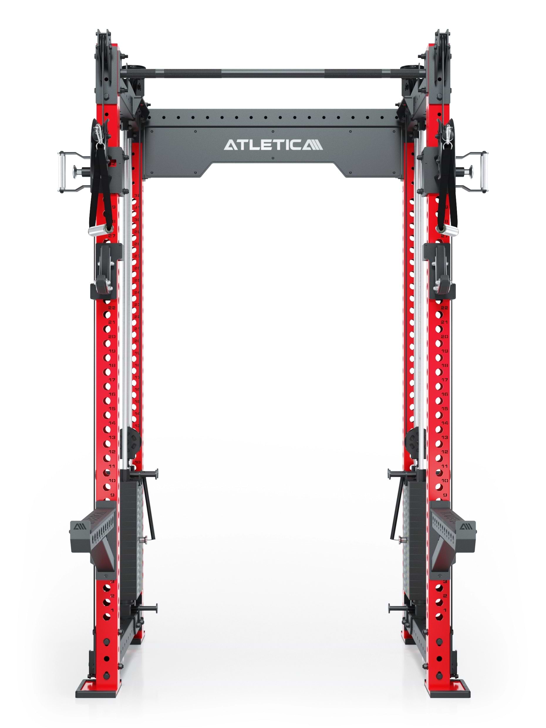 Dualer Kabelzug mit 2x95kg seitlichen Gewichtsblöcken | Sehr stabil und platzsparend | Modular ausbaubar mit Anbauteilen wie Smith Machine und Jammer Arms I Electric Rot