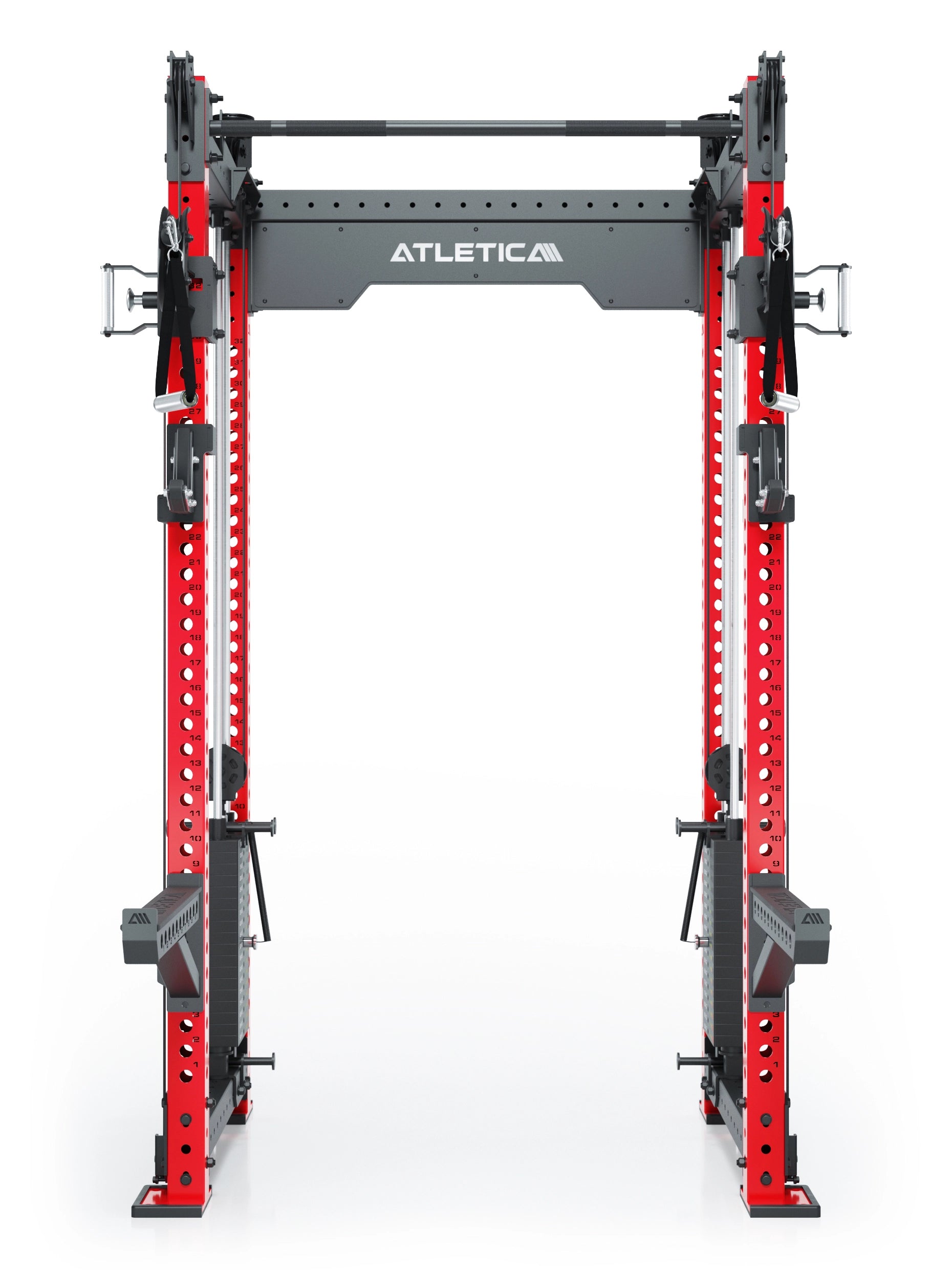 Dualer Kabelzug mit 2x95kg seitlichen Gewichtsblöcken | Sehr stabil und platzsparend | Modular ausbaubar mit Anbauteilen wie Smith Machine und Jammer Arms I Electric Rot