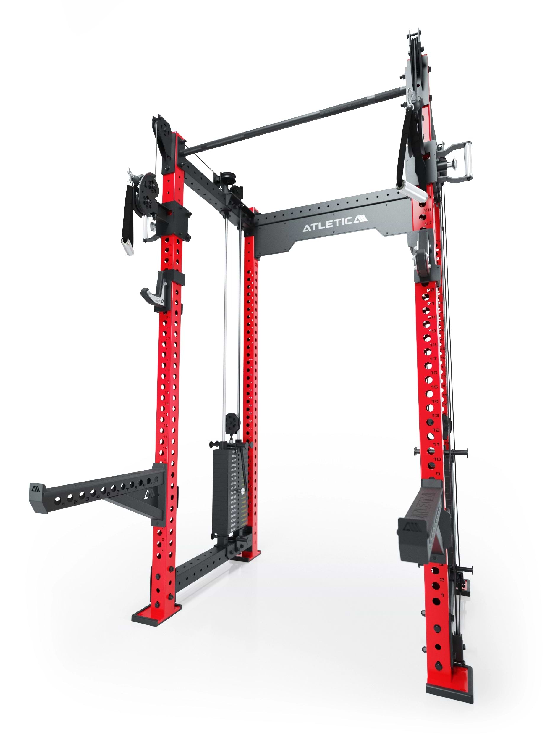 Dualer Kabelzug mit 2x95kg seitlichen Gewichtsblöcken | Sehr stabil und platzsparend | Modular ausbaubar mit Anbauteilen wie Smith Machine und Jammer Arms I Electric Rot