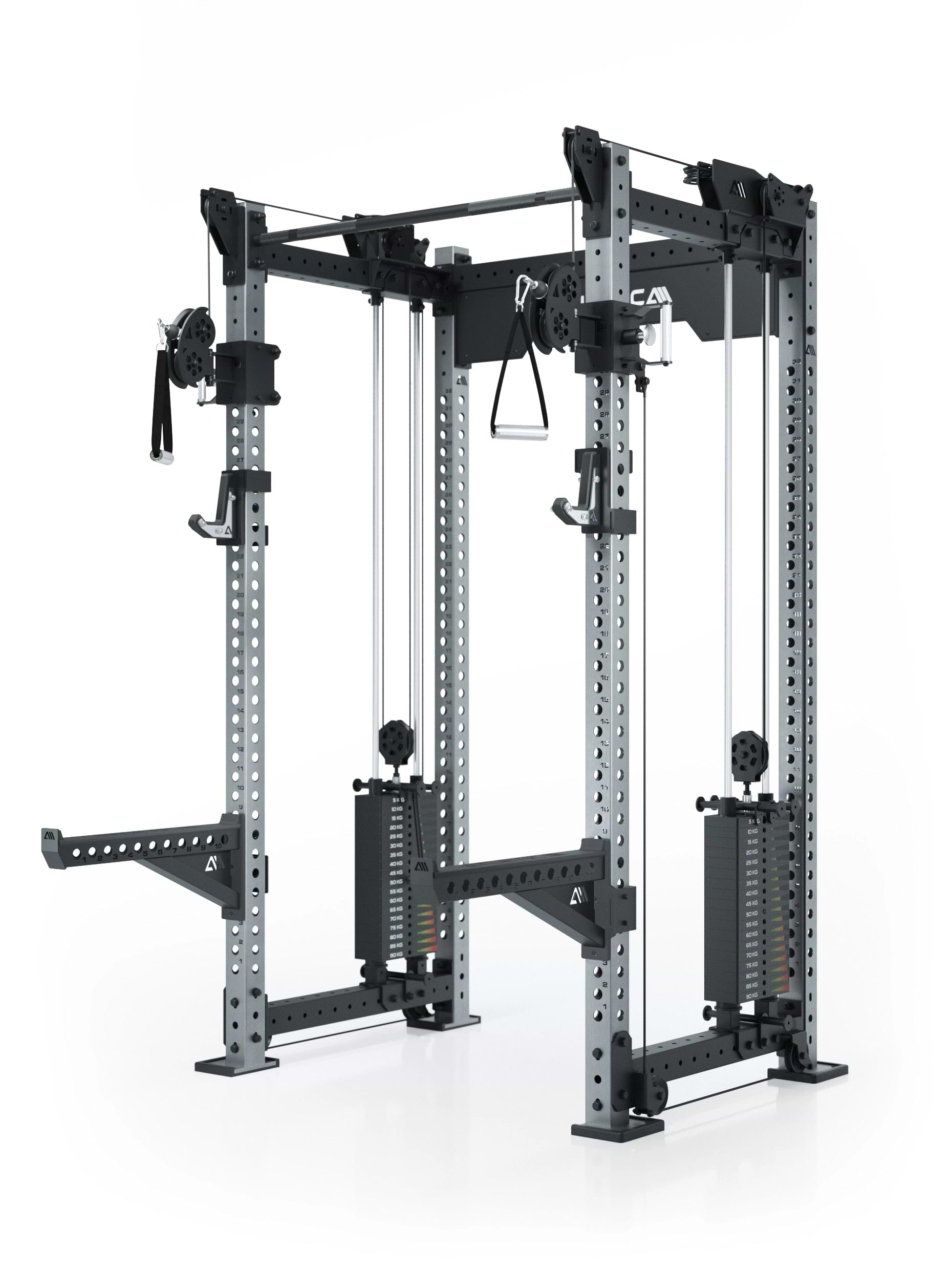 Dualer Kabelzug mit 2x95kg seitlichen Gewichtsblöcken | Sehr stabil und platzsparend | Modular ausbaubar mit Anbauteilen wie Smith Machine und Jammer Arms I Edelstahl
