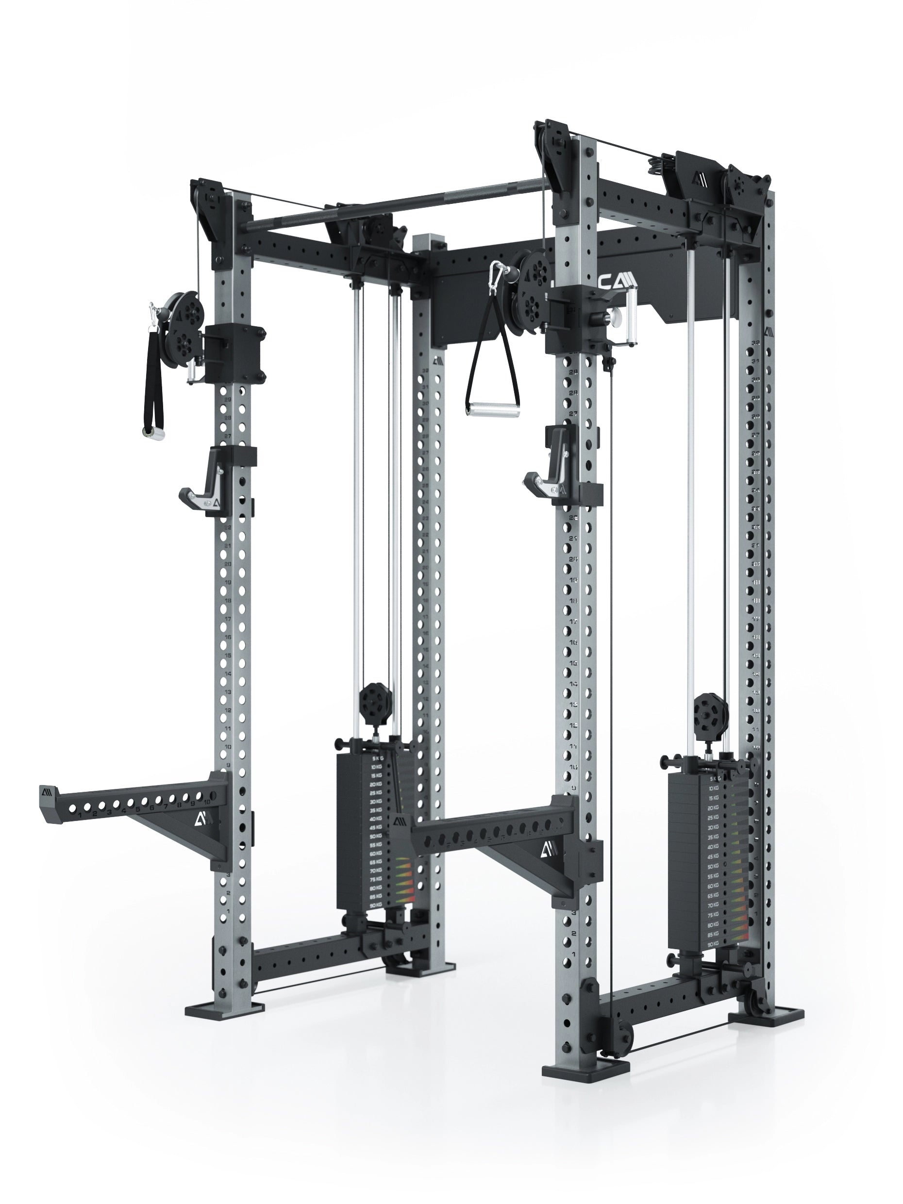 Dualer Kabelzug mit 2x95kg seitlichen Gewichtsblöcken | Sehr stabil und platzsparend | Modular ausbaubar mit Anbauteilen wie Smith Machine und Jammer Arms I Edelstahl