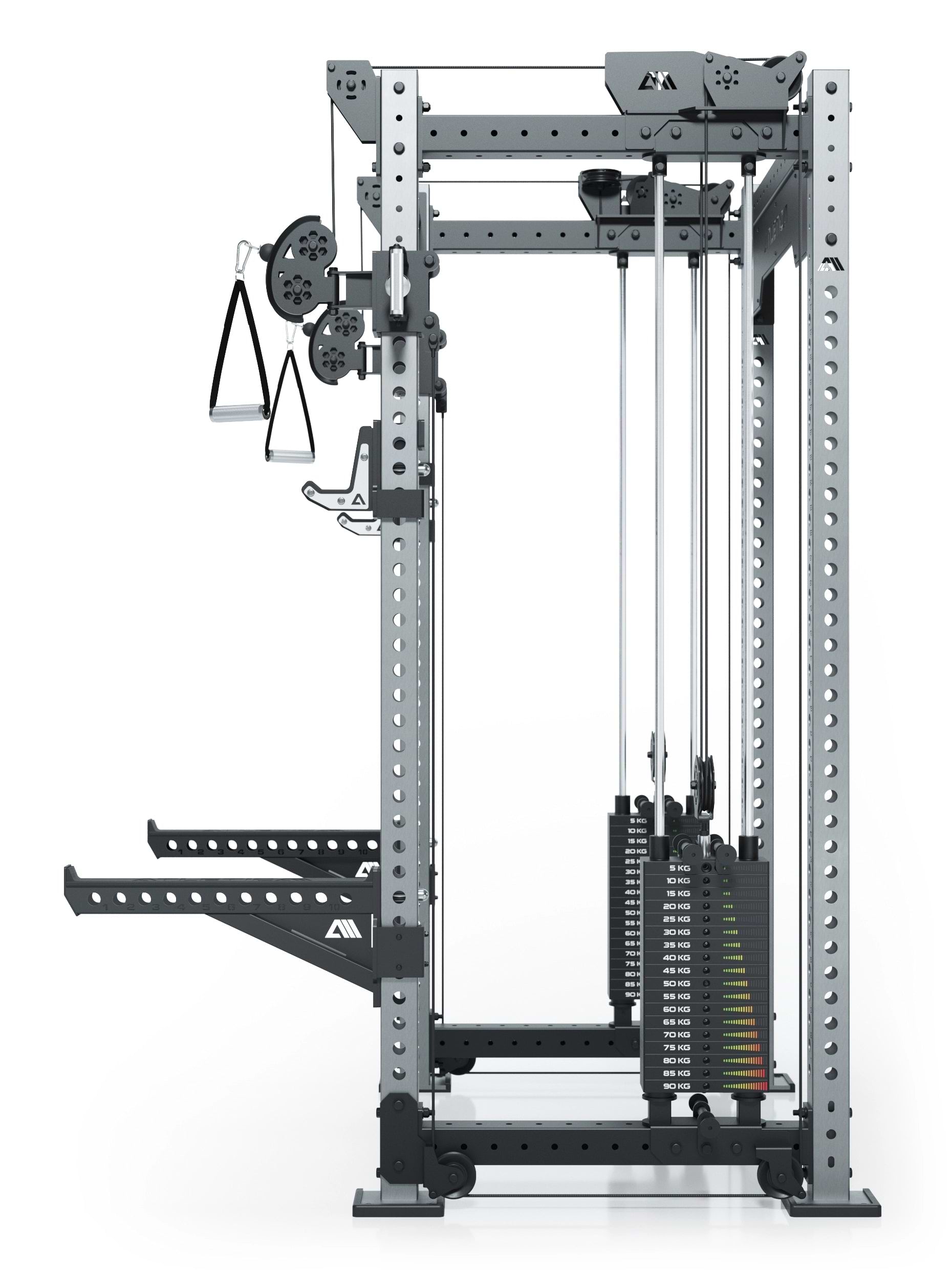 Dualer Kabelzug mit 2x95kg seitlichen Gewichtsblöcken | Sehr stabil und platzsparend | Modular ausbaubar mit Anbauteilen wie Smith Machine und Jammer Arms I Edelstahl