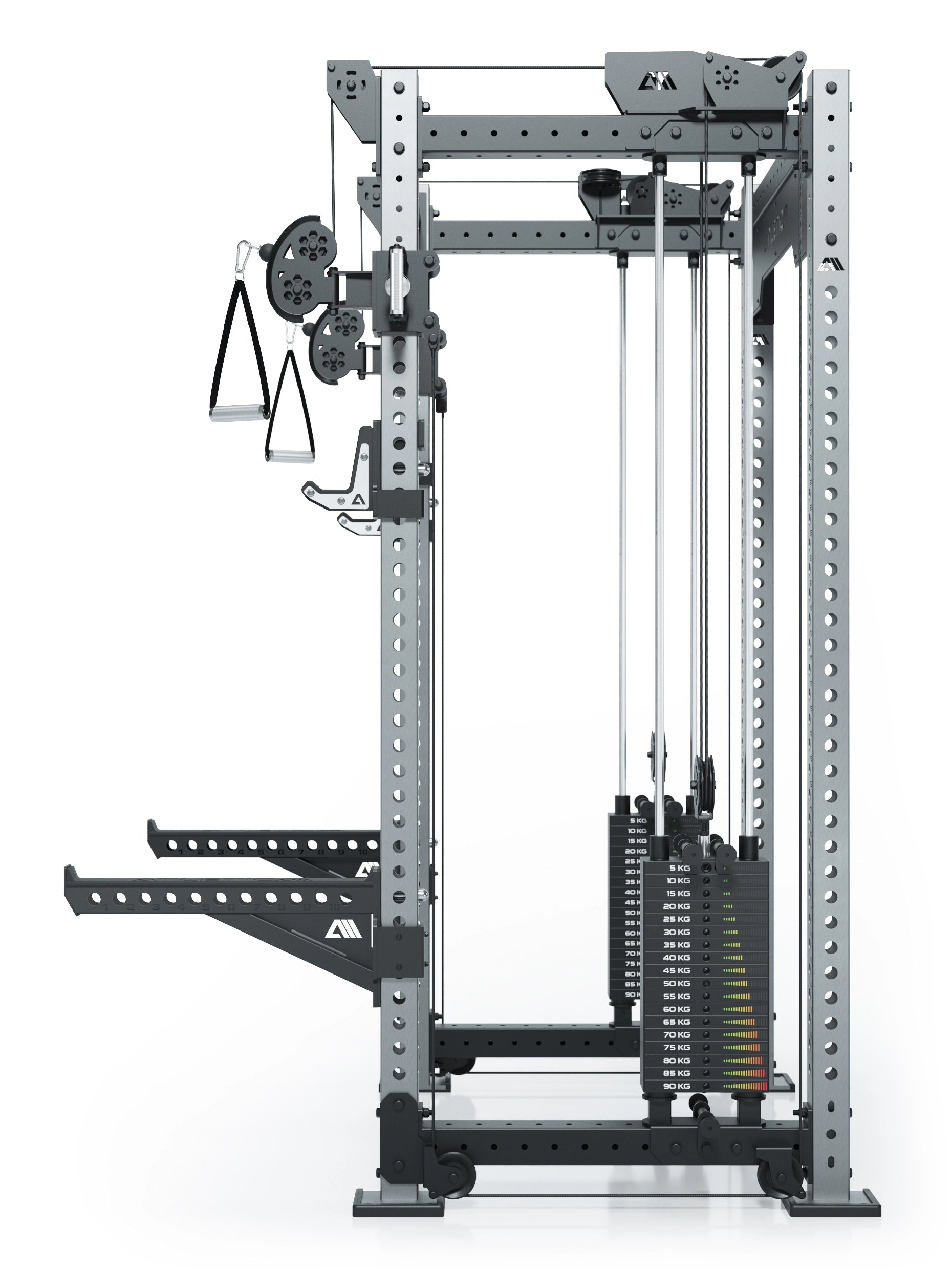 Dualer Kabelzug mit 2x95kg seitlichen Gewichtsblöcken | Sehr stabil und platzsparend | Modular ausbaubar mit Anbauteilen wie Smith Machine und Jammer Arms I Edelstahl