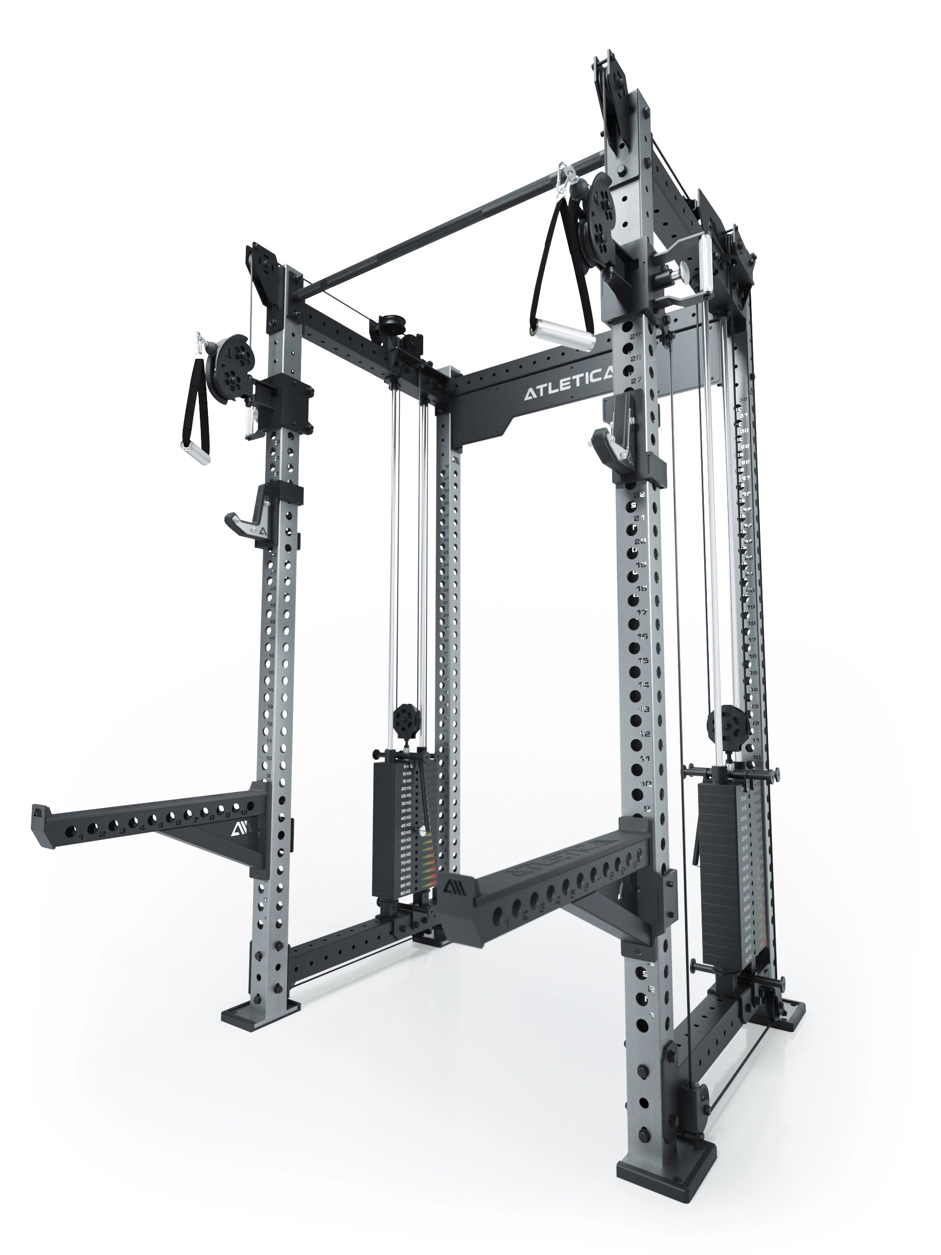 Dualer Kabelzug mit 2x95kg seitlichen Gewichtsblöcken | Sehr stabil und platzsparend | Modular ausbaubar mit Anbauteilen wie Smith Machine und Jammer Arms I Edelstahl