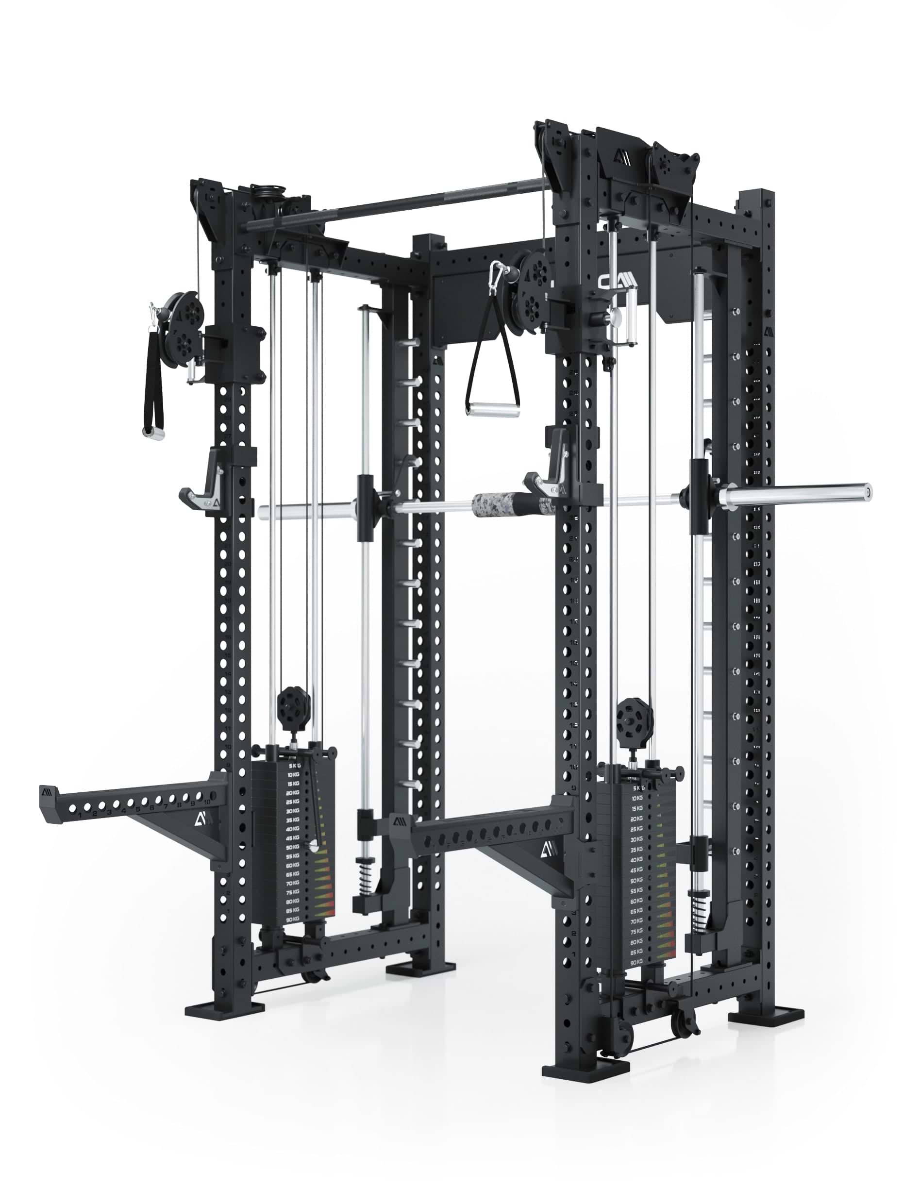 Dualer Kabelzug mit 2x95kg seitlichen Gewichtsblöcken | Sehr stabil | Modular ausbaubar mit Anbauteilen wie Smith Machine und Jammer Arms