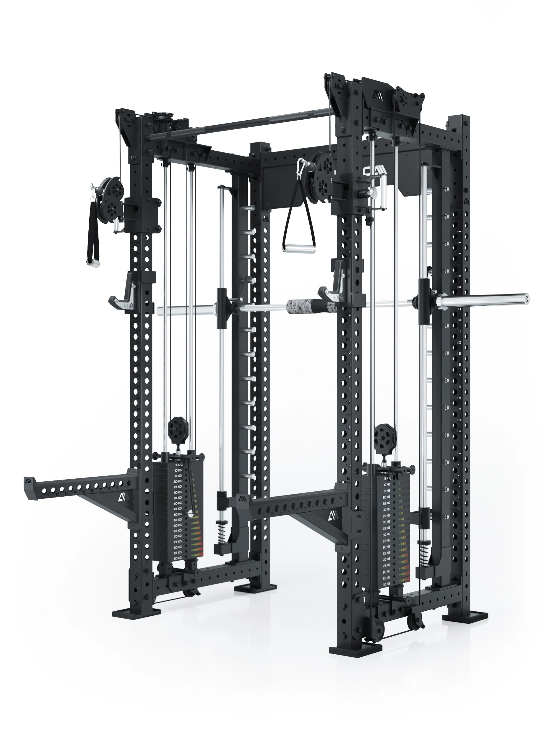 Dualer Kabelzug mit 2x95kg seitlichen Gewichtsblöcken | Sehr stabil | Modular ausbaubar mit Anbauteilen wie Smith Machine und Jammer Arms