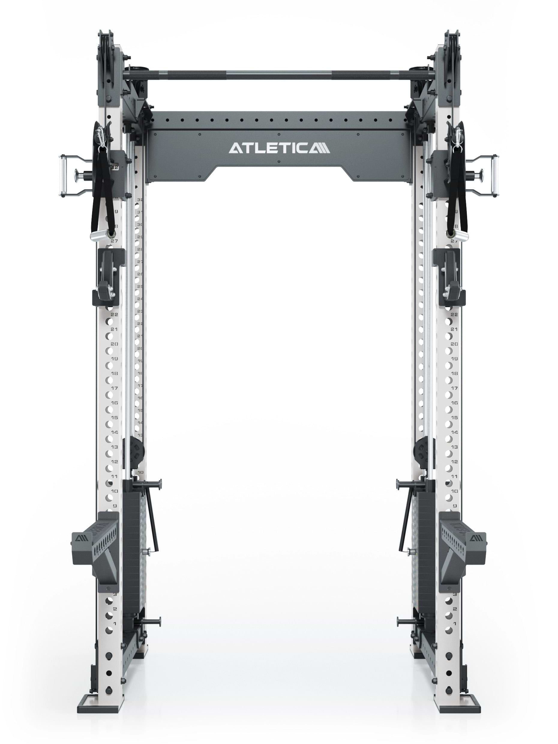 Dualer Kabelzug mit 2x95kg seitlichen Gewichtsblöcken | Sehr stabil und platzsparend | Modular ausbaubar mit Anbauteilen wie Smith Machine und Jammer Arms I Weiß