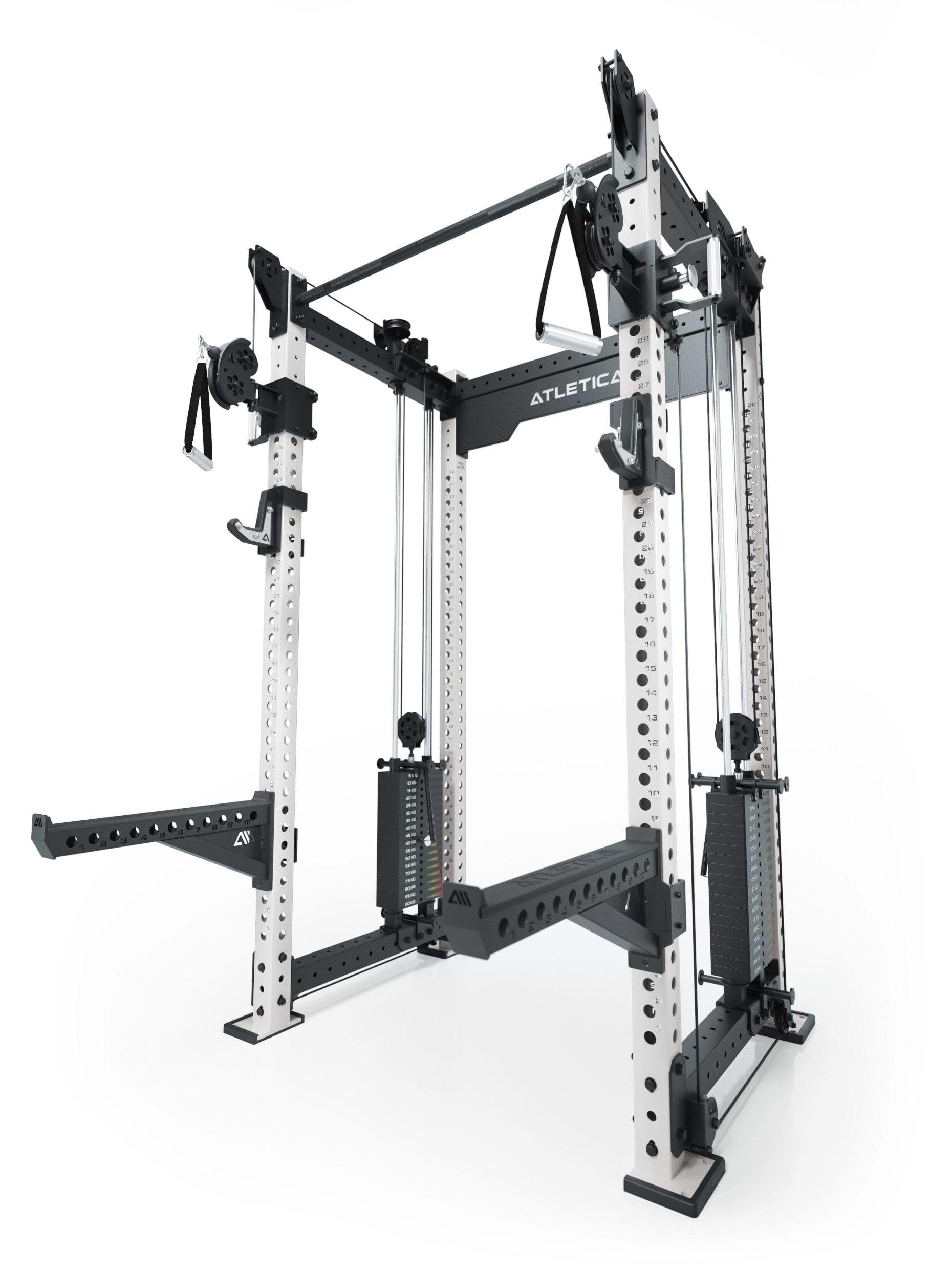 Dualer Kabelzug mit 2x95kg seitlichen Gewichtsblöcken | Sehr stabil und platzsparend | Modular ausbaubar mit Anbauteilen wie Smith Machine und Jammer Arms I Weiß