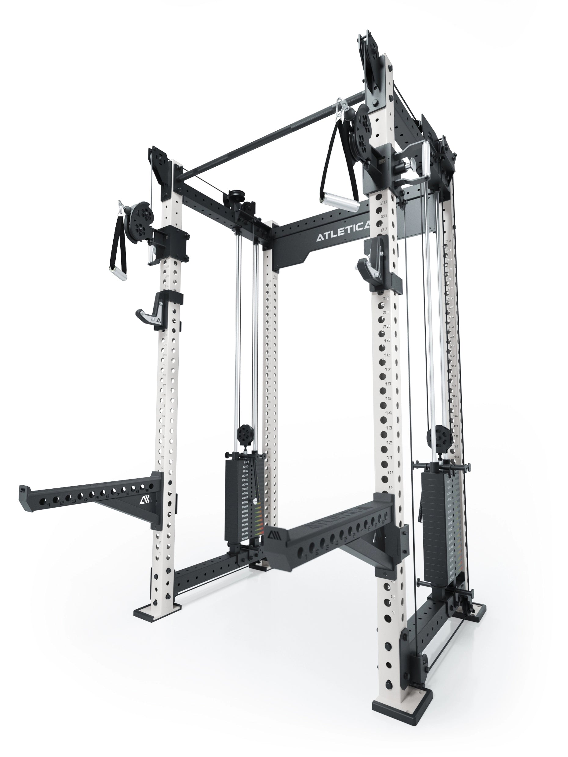 Dualer Kabelzug mit 2x95kg seitlichen Gewichtsblöcken | Sehr stabil und platzsparend | Modular ausbaubar mit Anbauteilen wie Smith Machine und Jammer Arms I Weiß