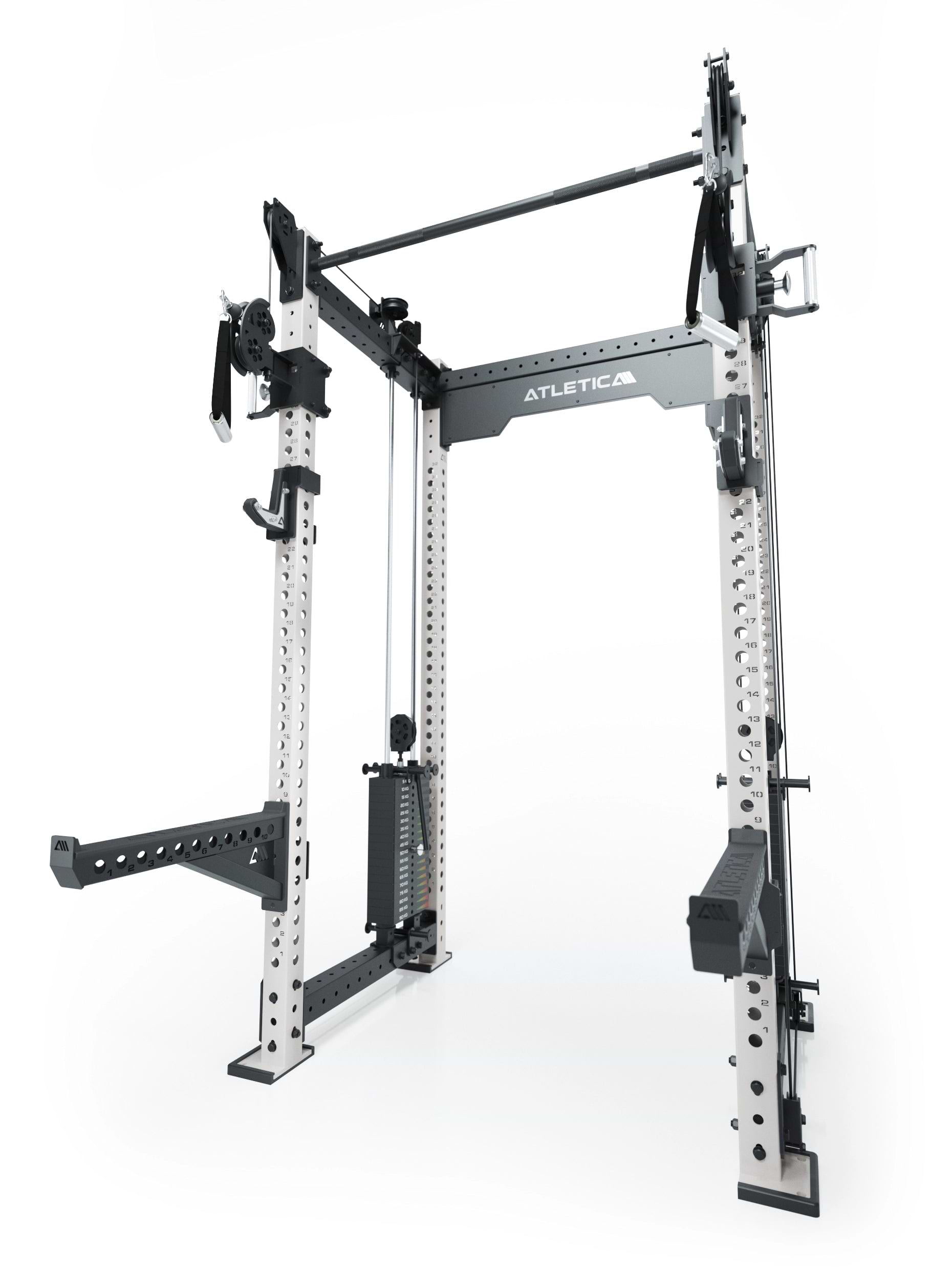 Dualer Kabelzug mit 2x95kg seitlichen Gewichtsblöcken | Sehr stabil und platzsparend | Modular ausbaubar mit Anbauteilen wie Smith Machine und Jammer Arms I Weiß