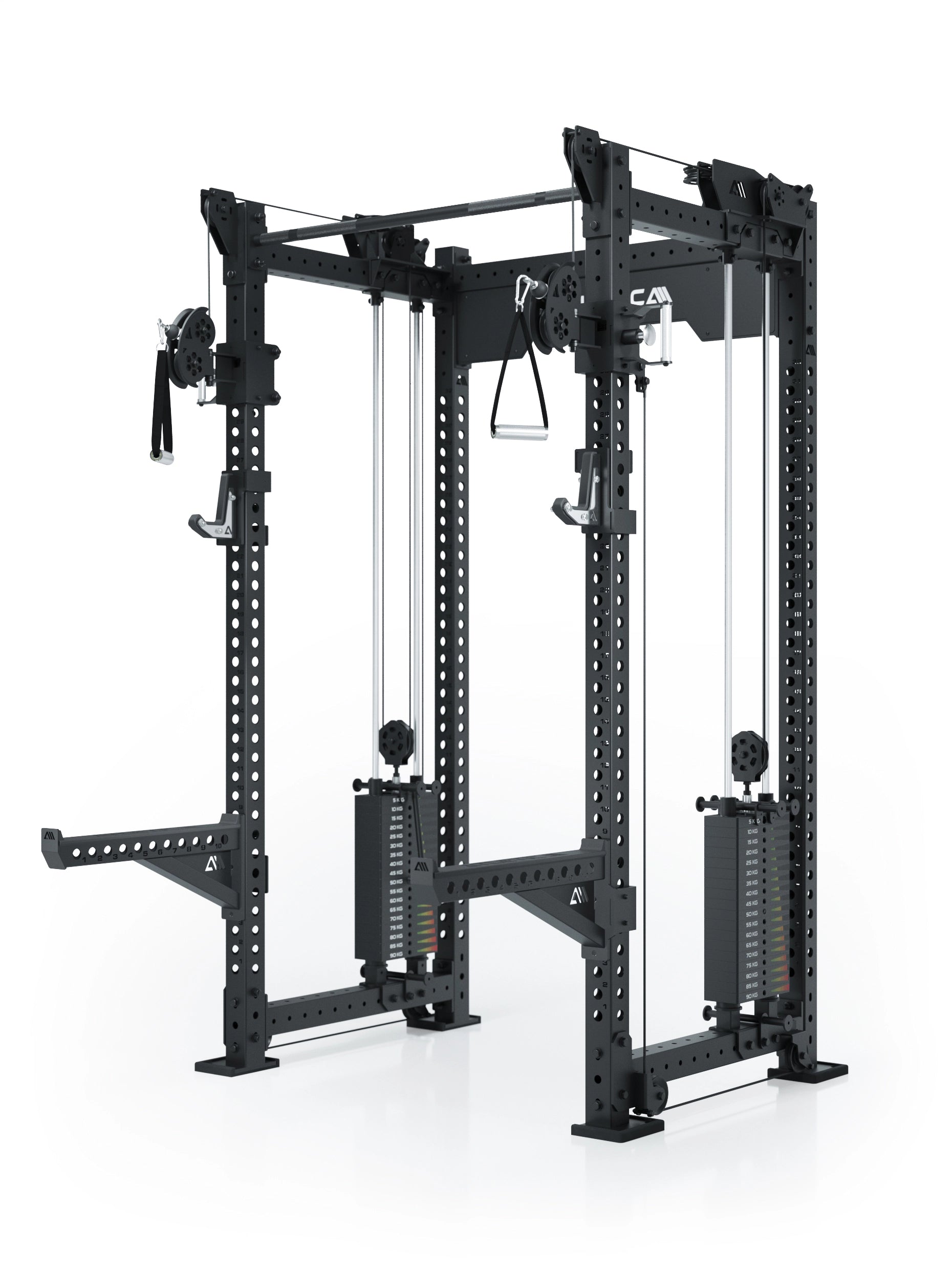 Dualer Kabelzug mit 2x95kg seitlichen Gewichtsblöcken | Sehr stabil und platzsparend | Modular ausbaubar mit Anbauteilen wie Smith Machine und Jammer Arms I Schwarz