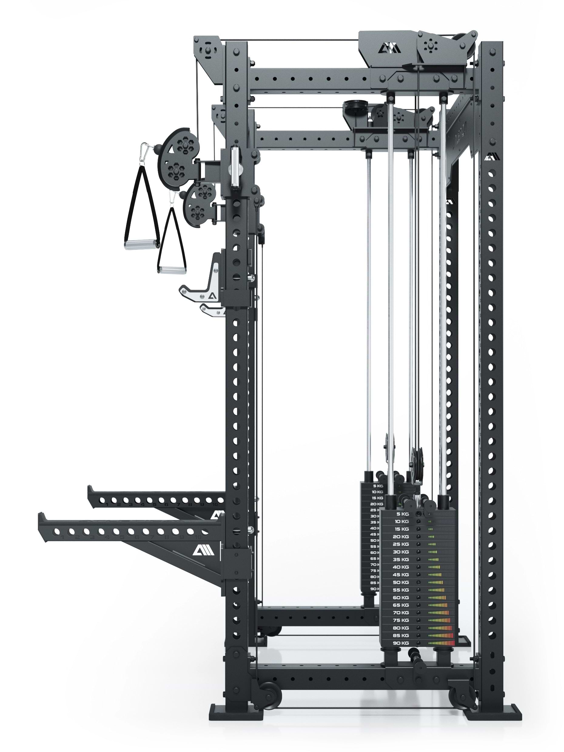 Dualer Kabelzug mit 2x95kg seitlichen Gewichtsblöcken | Sehr stabil und platzsparend | Modular ausbaubar mit Anbauteilen wie Smith Machine und Jammer Arms I Schwarz