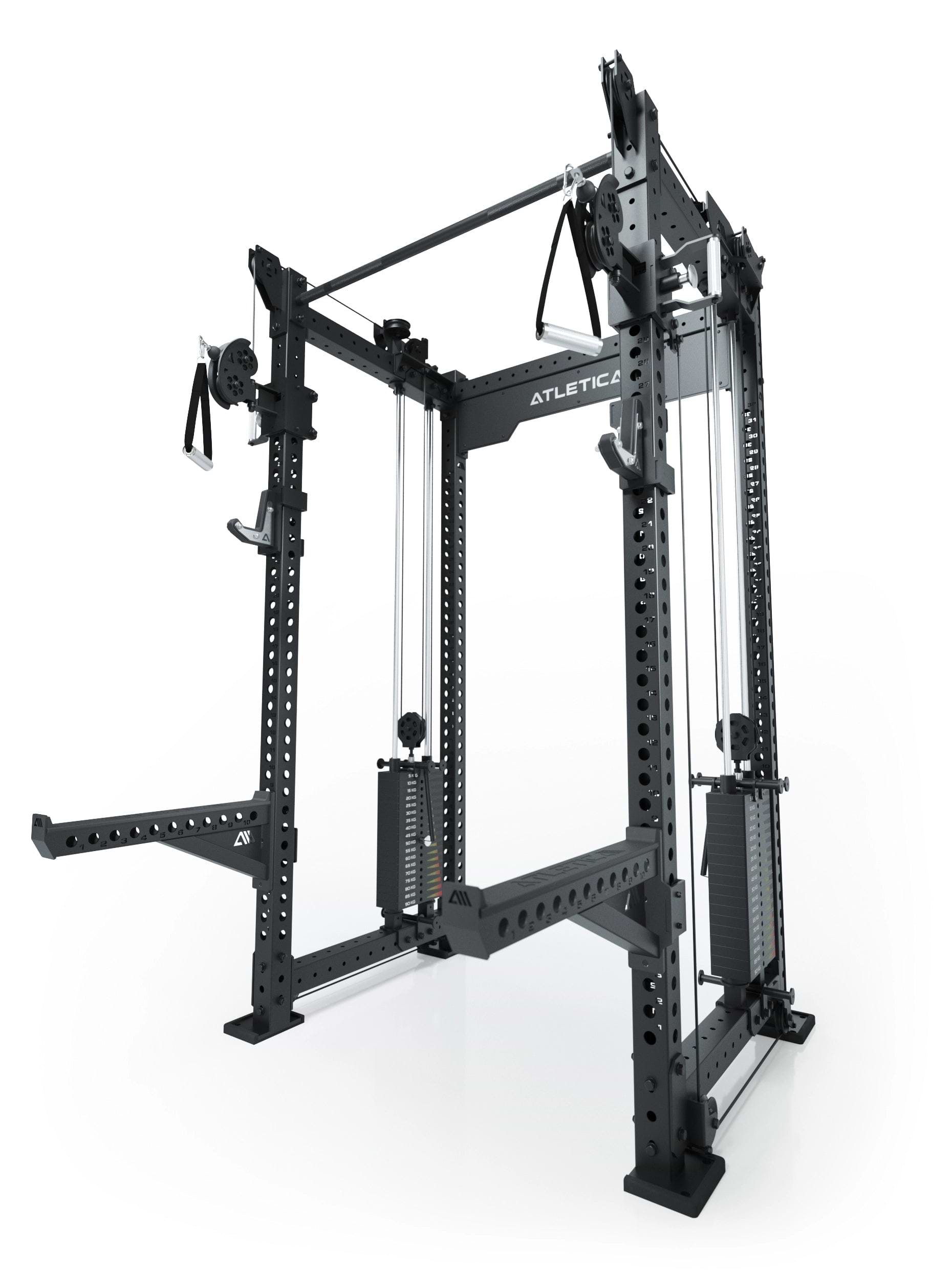 Dualer Kabelzug mit 2x95kg seitlichen Gewichtsblöcken | Sehr stabil und platzsparend | Modular ausbaubar mit Anbauteilen wie Smith Machine und Jammer Arms I Schwarz