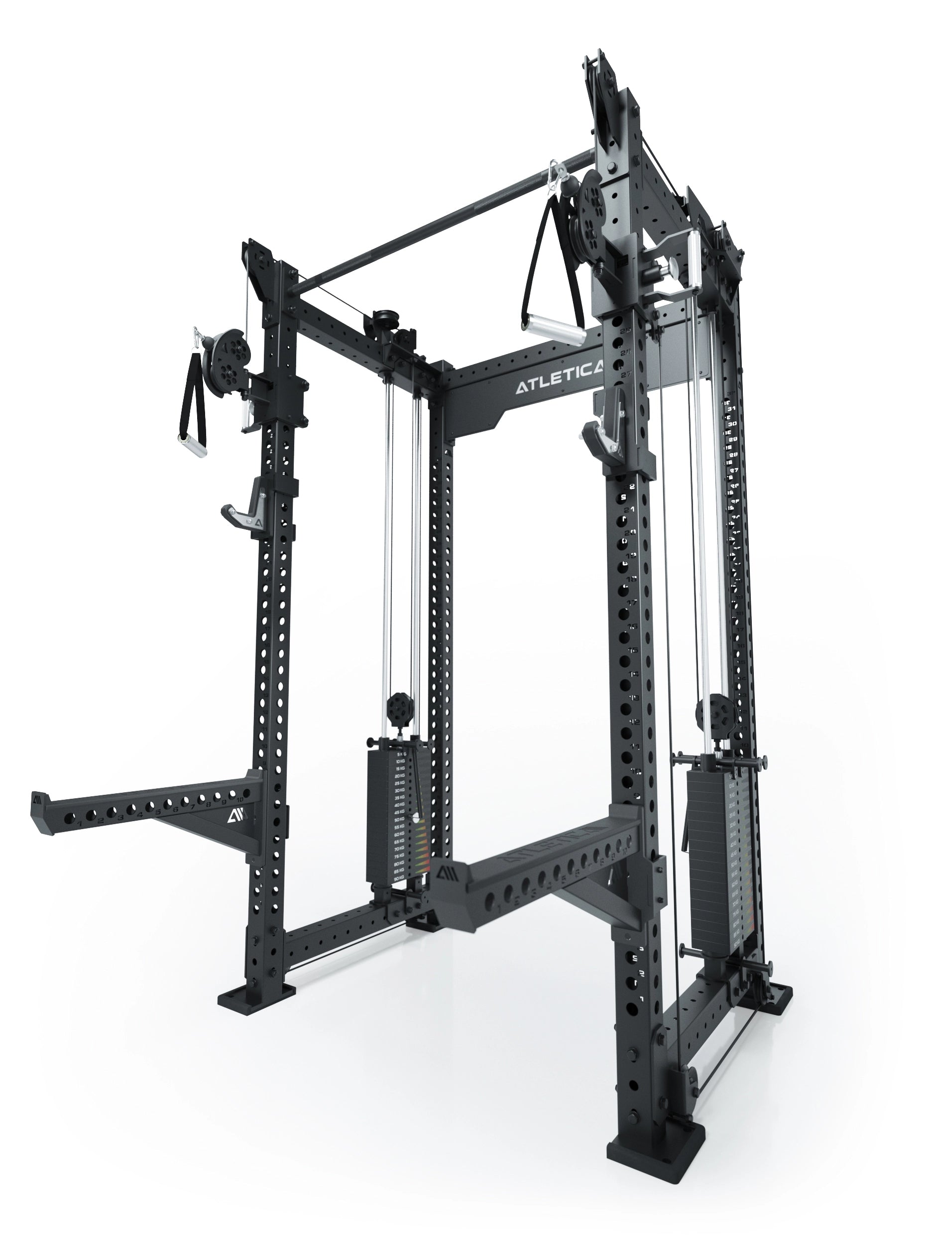 Dualer Kabelzug mit 2x95kg seitlichen Gewichtsblöcken | Sehr stabil und platzsparend | Modular ausbaubar mit Anbauteilen wie Smith Machine und Jammer Arms I Schwarz
