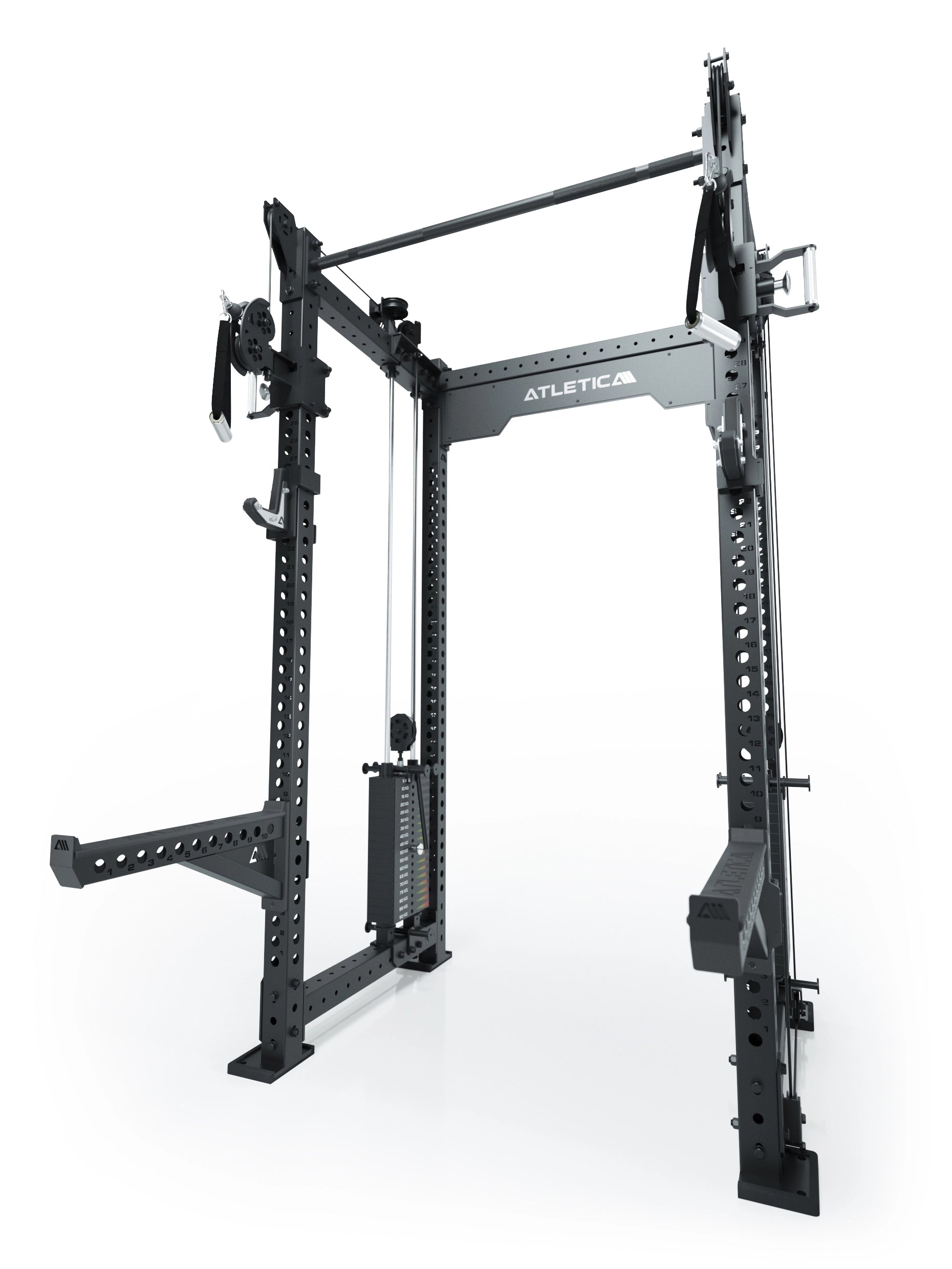 Dualer Kabelzug mit 2x95kg seitlichen Gewichtsblöcken | Sehr stabil und platzsparend | Modular ausbaubar mit Anbauteilen wie Smith Machine und Jammer Arms I Schwarz