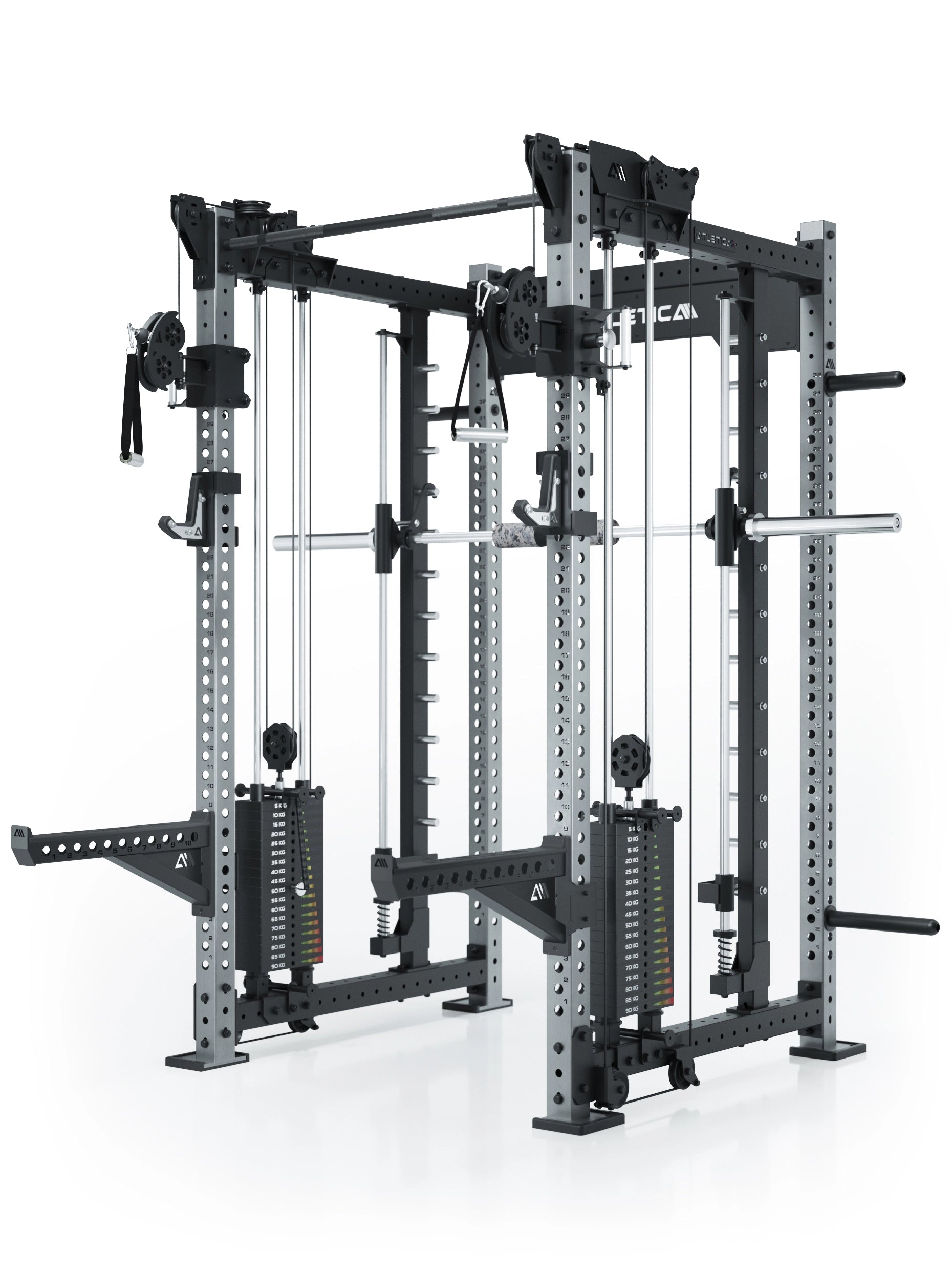 Dualer Kabelzug mit 2x95kg seitlichen Gewichtsblöcken | Sehr stabil | Modular ausbaubar mit Anbauteilen wie Smith Machine und Jammer Arms