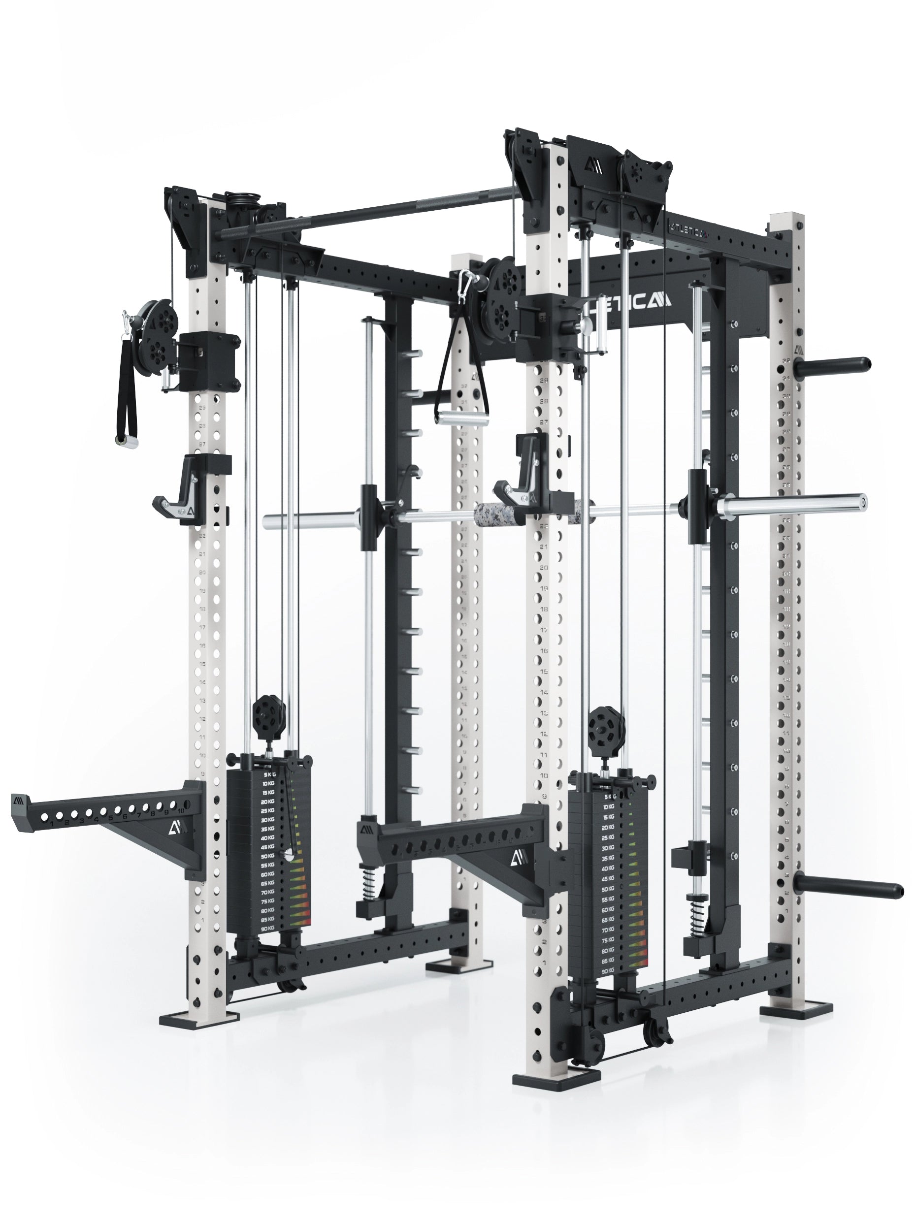 Dualer Kabelzug mit 2x95kg seitlichen Gewichtsblöcken | Sehr stabil | Modular ausbaubar mit Anbauteilen wie Smith Machine und Jammer Arms