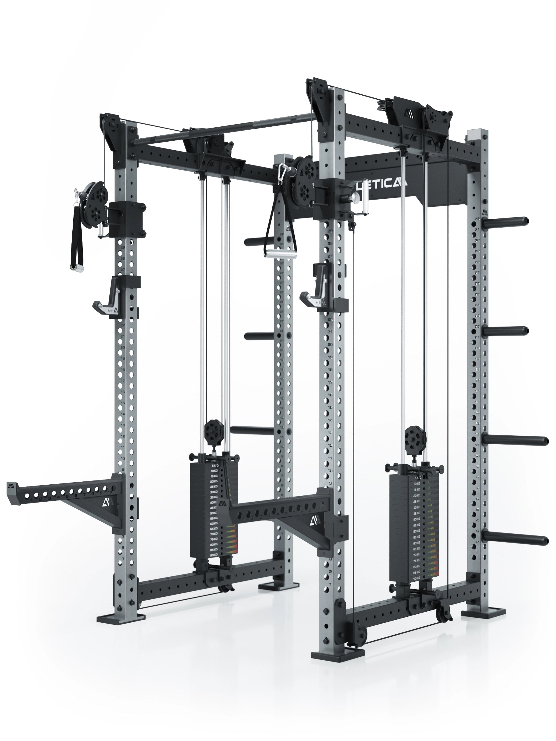 Dualer Kabelzug mit 2x95kg seitlichen Gewichtsblöcken | Sehr stabil | Modular ausbaubar mit Anbauteilen wie Smith Machine und Jammer Arms I Edelstahl