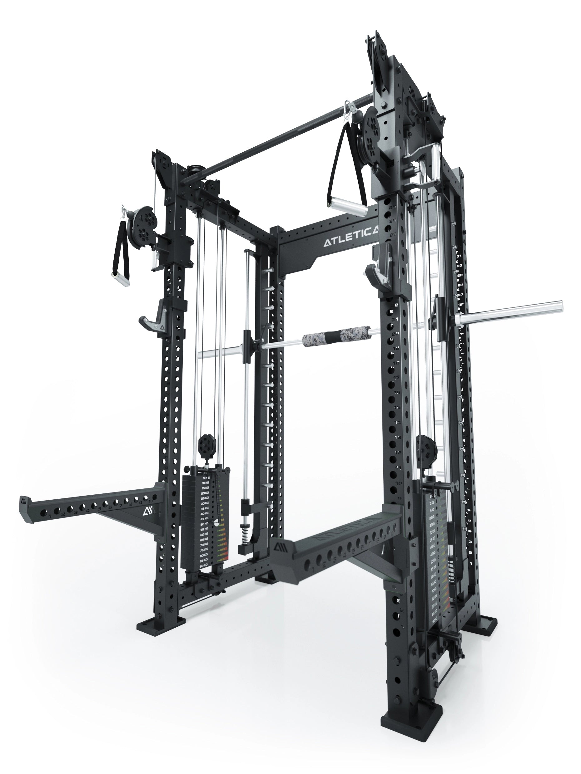 Dualer Kabelzug mit 2x95kg seitlichen Gewichtsblöcken | Sehr stabil | Modular ausbaubar mit Anbauteilen wie Smith Machine und Jammer Arms