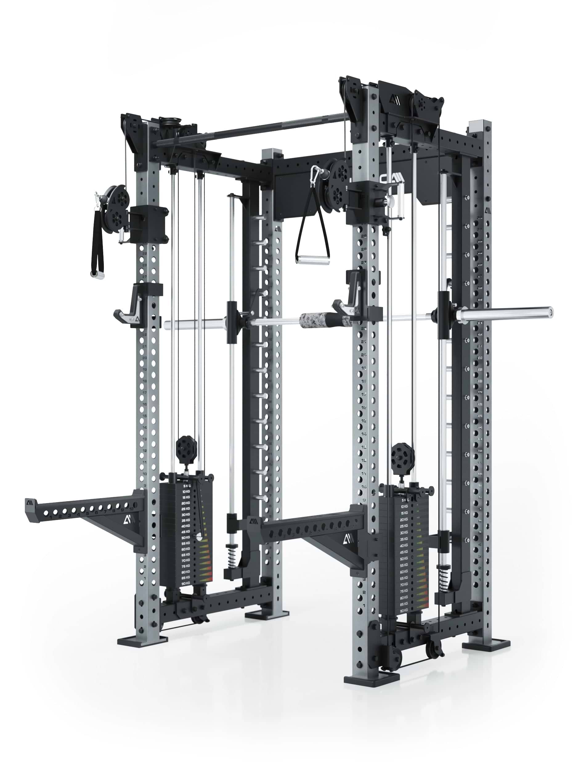Dualer Kabelzug mit 2x95kg seitlichen Gewichtsblöcken | Sehr stabil | Modular ausbaubar mit Anbauteilen wie Smith Machine und Jammer Arms