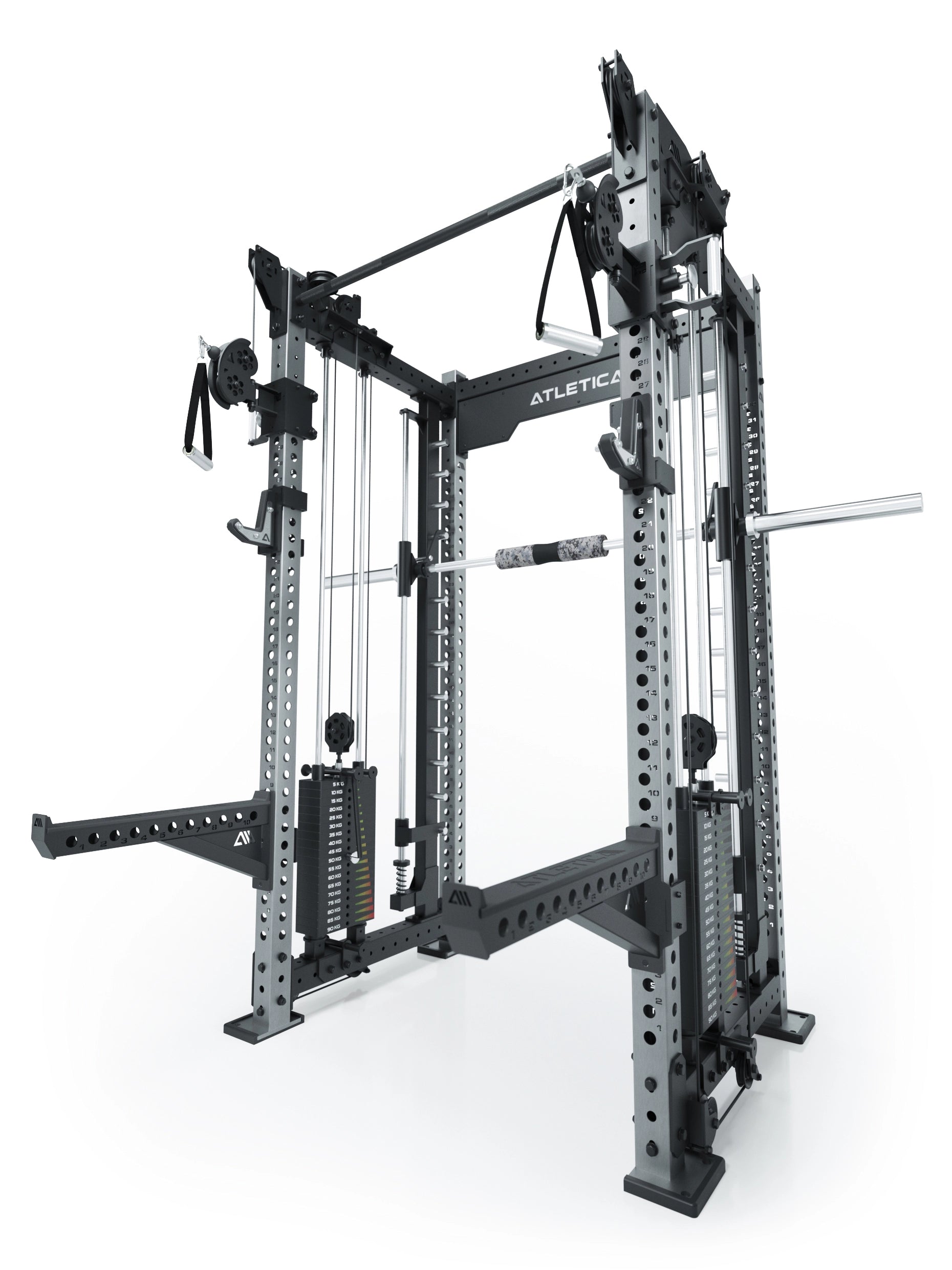Dualer Kabelzug mit 2x95kg seitlichen Gewichtsblöcken | Sehr stabil | Modular ausbaubar mit Anbauteilen wie Smith Machine und Jammer Arms