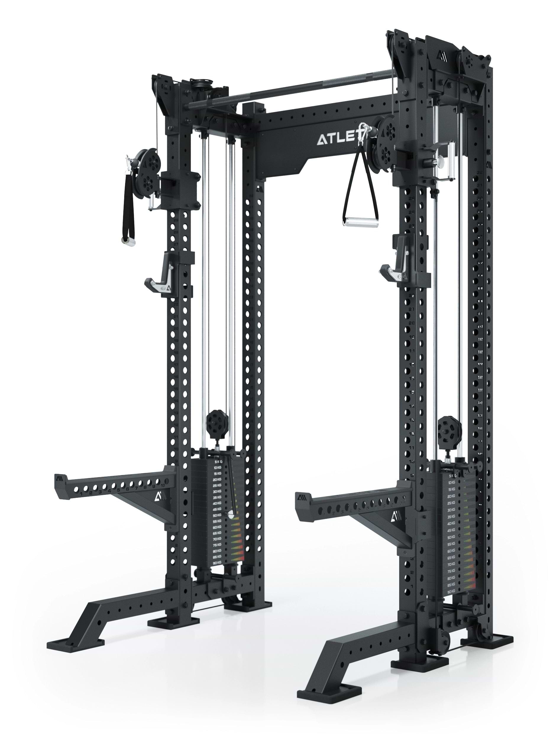 Dualer Kabelzug mit 2x95kg seitlichen Gewichtsblöcken | Sehr stabil und platzsparend | Modular ausbaubar mit Anbauteilen wie Jammer Arms