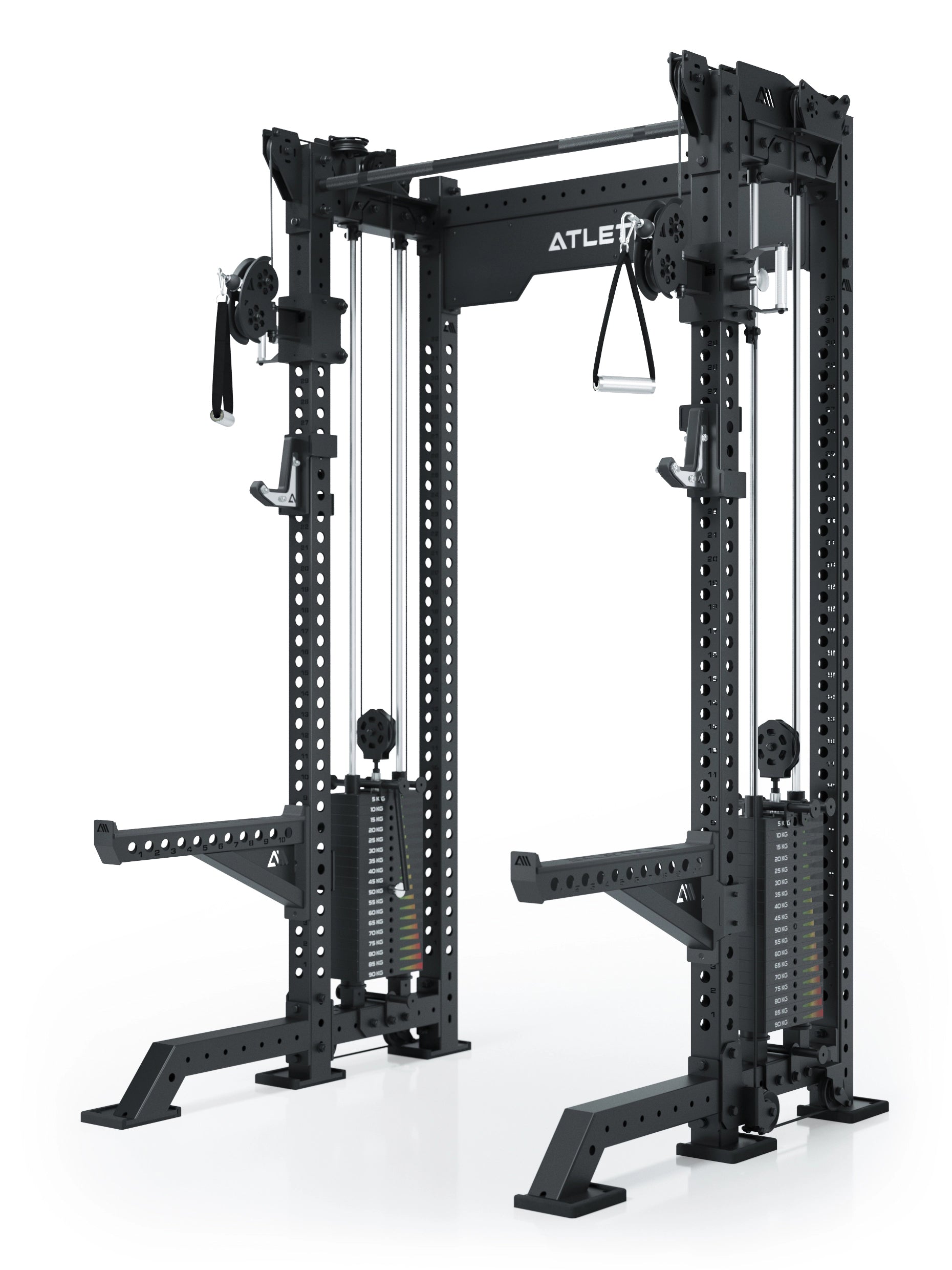 Dualer Kabelzug mit 2x95kg seitlichen Gewichtsblöcken | Sehr stabil und platzsparend | Modular ausbaubar mit Anbauteilen wie Jammer Arms