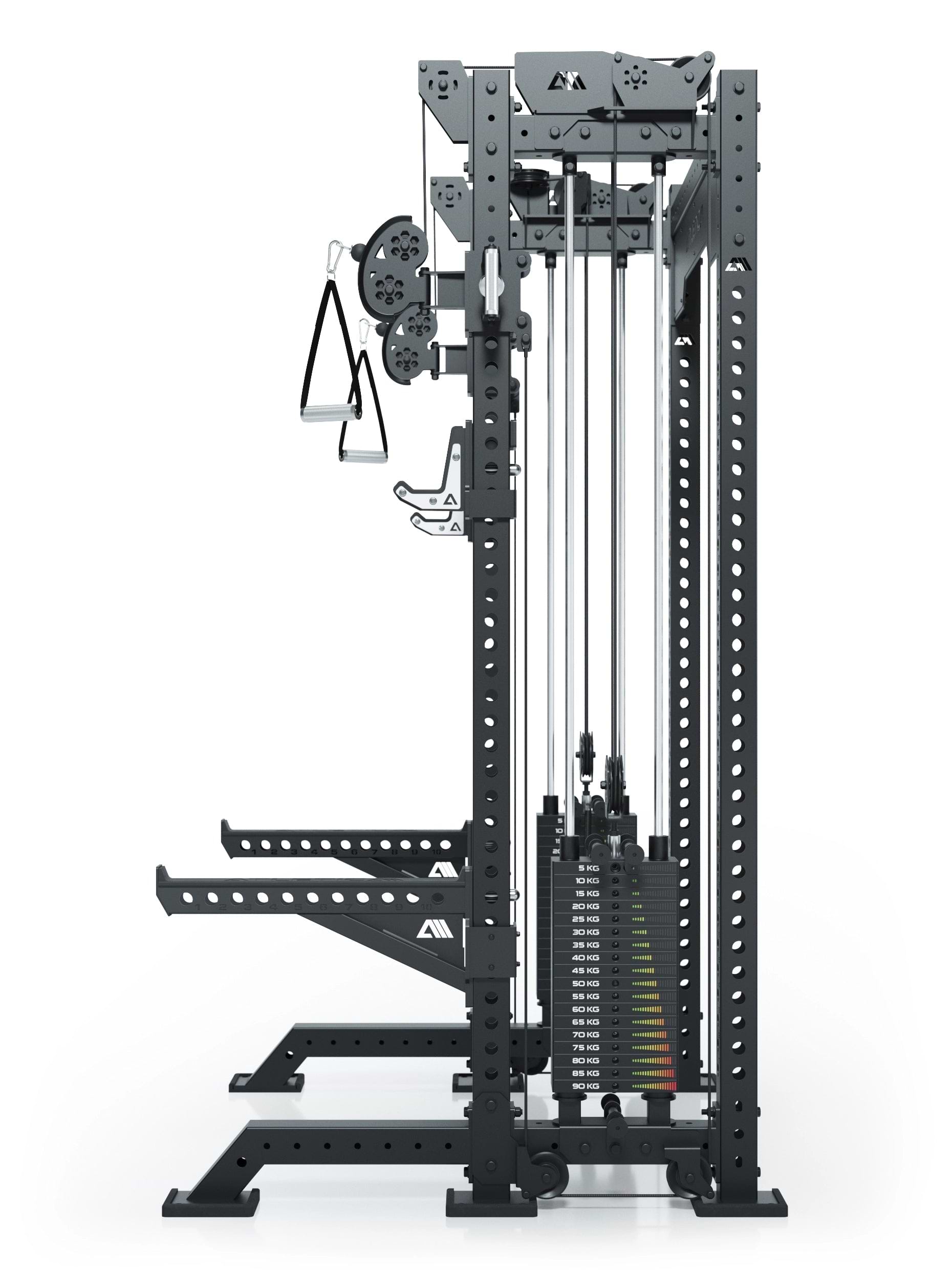 Dualer Kabelzug mit 2x95kg seitlichen Gewichtsblöcken | Sehr stabil und platzsparend | Modular ausbaubar mit Anbauteilen wie Jammer Arms