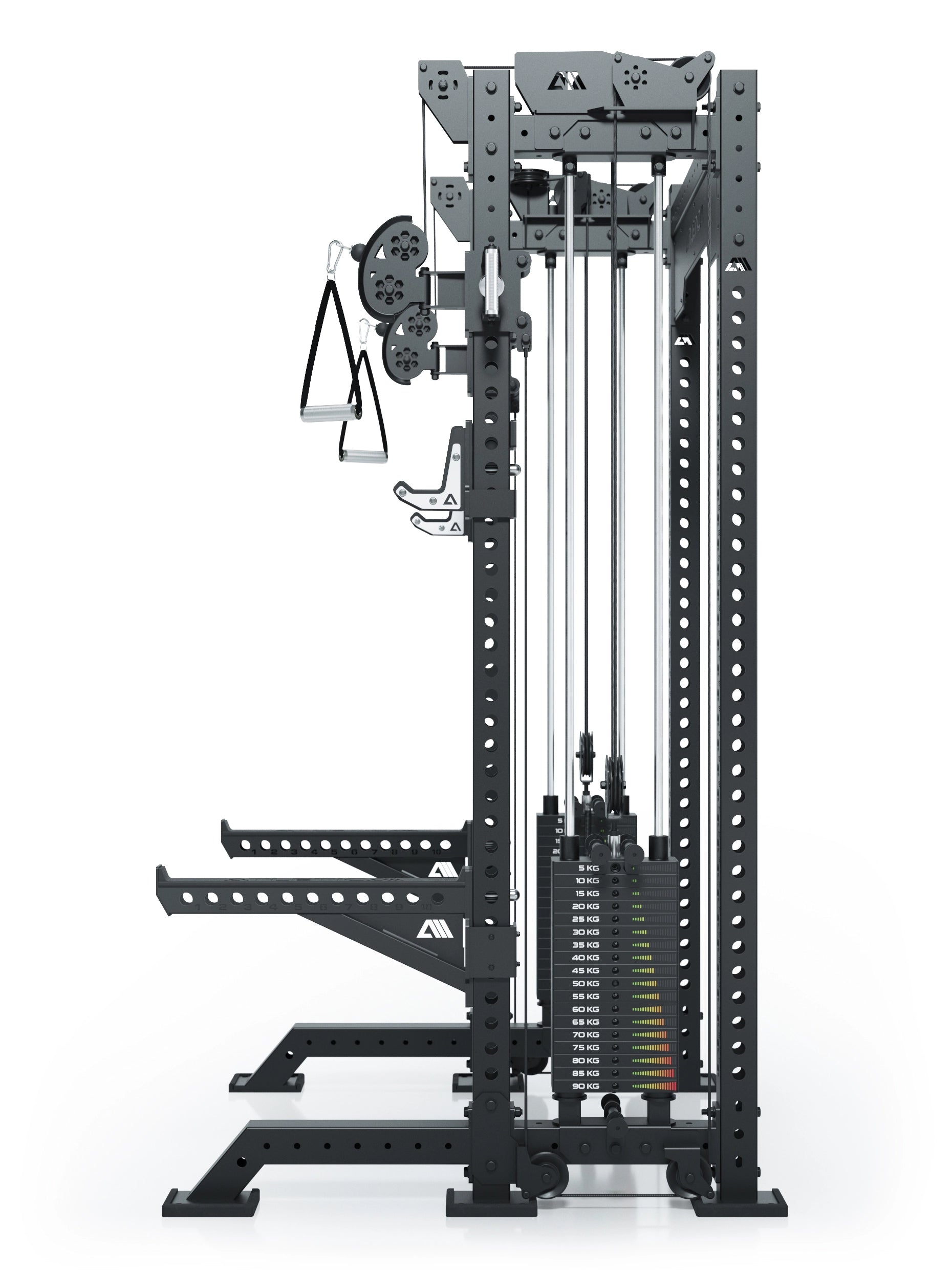 Dualer Kabelzug mit 2x95kg seitlichen Gewichtsblöcken | Sehr stabil und platzsparend | Modular ausbaubar mit Anbauteilen wie Jammer Arms