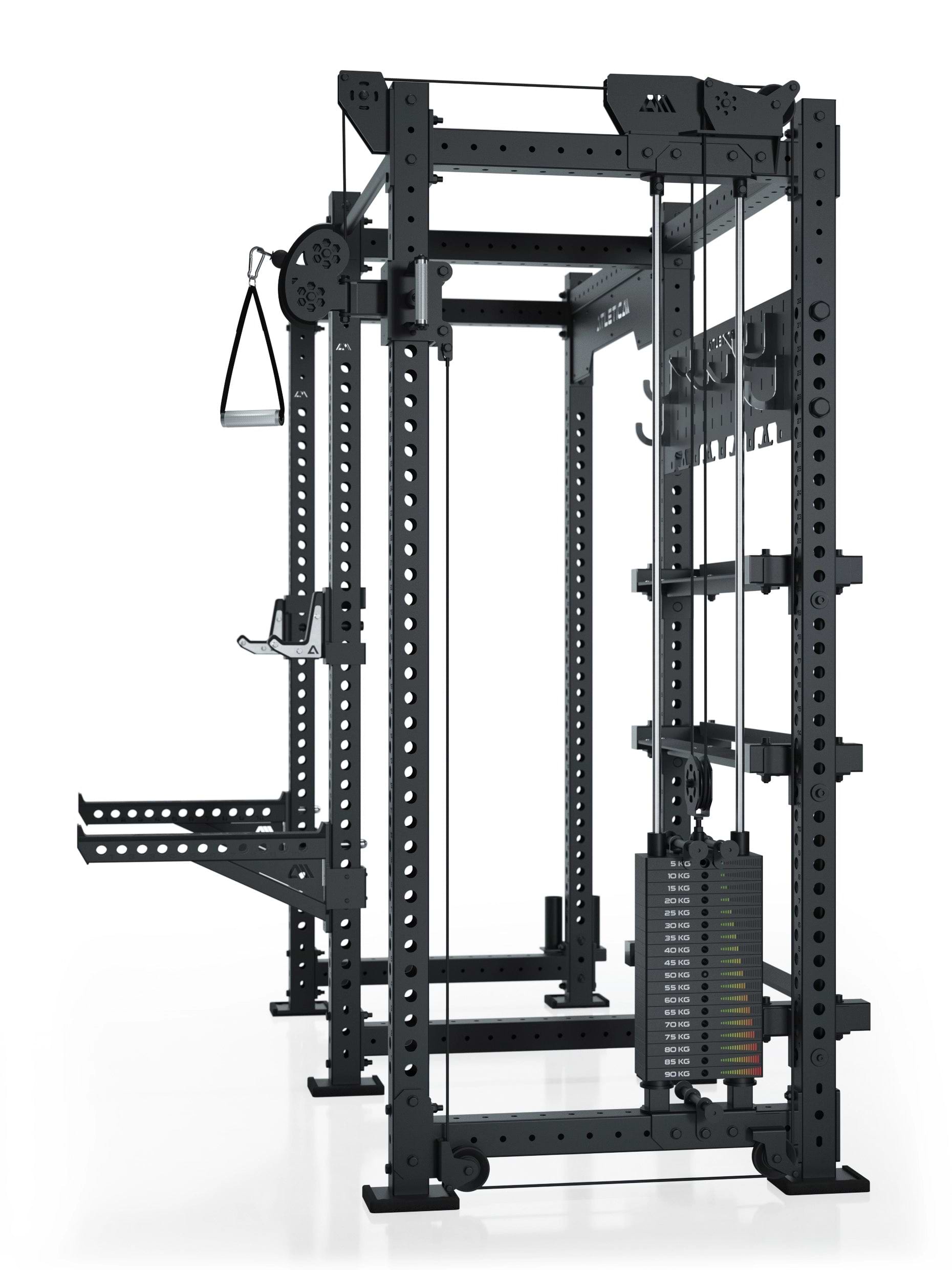 R8 Falcon R – kompaktes Power Rack mit Kabelzug, 90-kg-Gewichtsblock (2,5-kg-Sprünge) & komplettem Storage-System – ideal für Studios & PT.