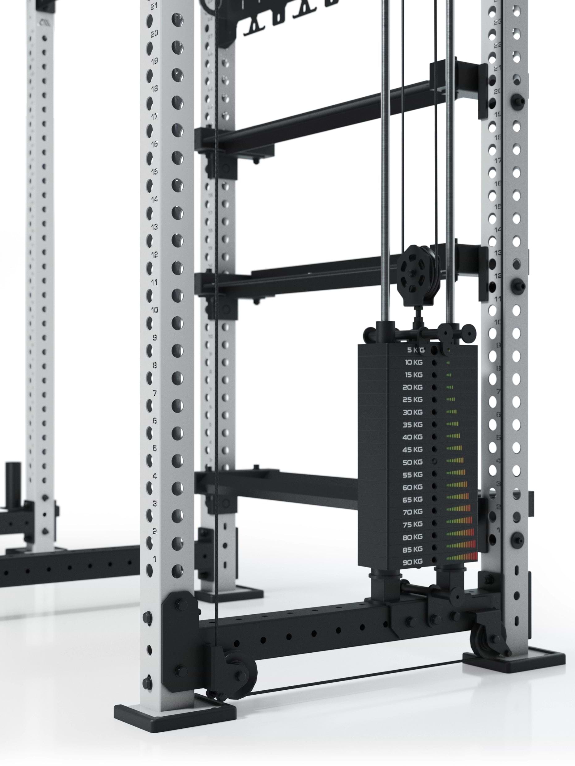 R8 Falcon R – kompaktes Power Rack mit Kabelzug, 90-kg-Gewichtsblock (2,5-kg-Sprünge) & komplettem Storage-System – ideal für Studios & PT.