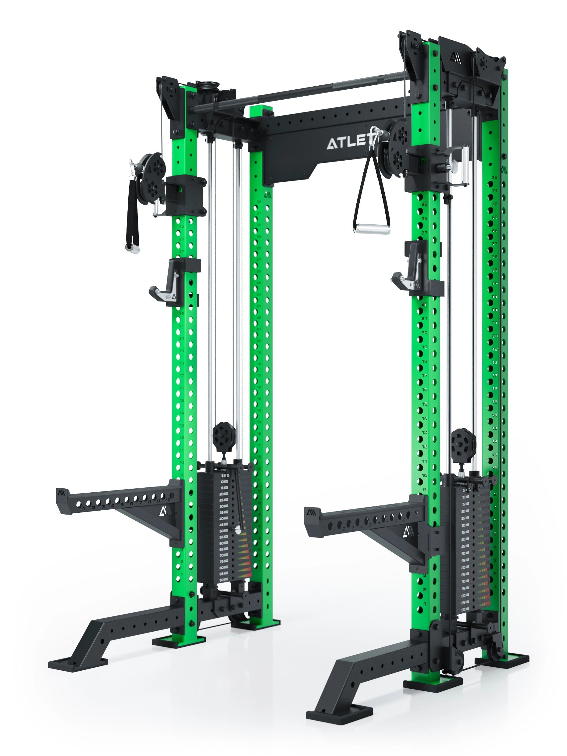 Dualer Kabelzug mit 2x95kg seitlichen Gewichtsblöcken | Sehr stabil und platzsparend | Modular ausbaubar mit Anbauteilen wie Jammer Arms I Electric Green