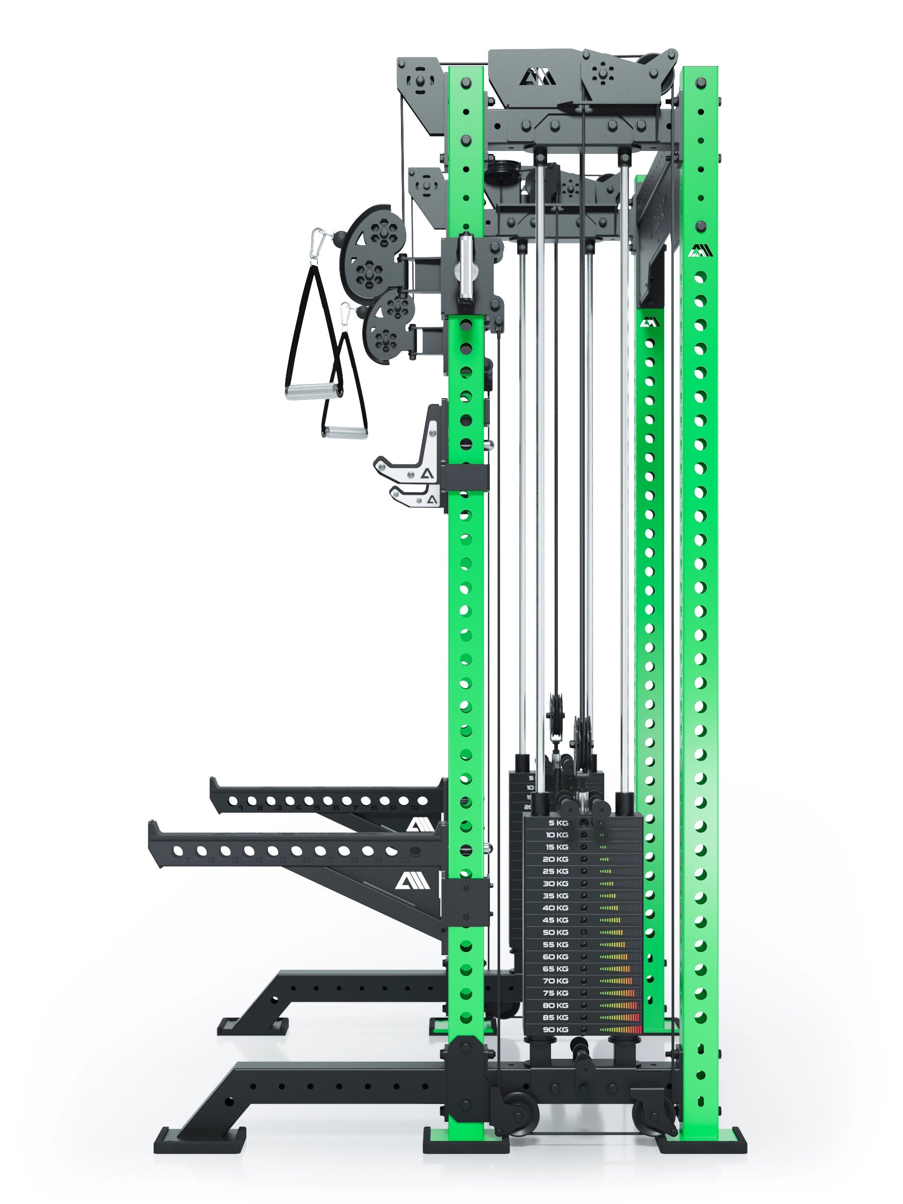 Dualer Kabelzug mit 2x95kg seitlichen Gewichtsblöcken | Sehr stabil und platzsparend | Modular ausbaubar mit Anbauteilen wie Jammer Arms I Electric Green