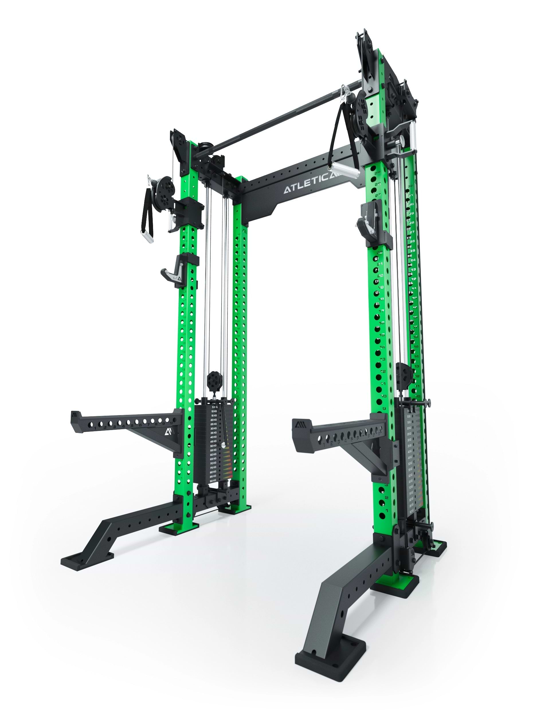 Dualer Kabelzug mit 2x95kg seitlichen Gewichtsblöcken | Sehr stabil und platzsparend | Modular ausbaubar mit Anbauteilen wie Jammer Arms I Electric Green