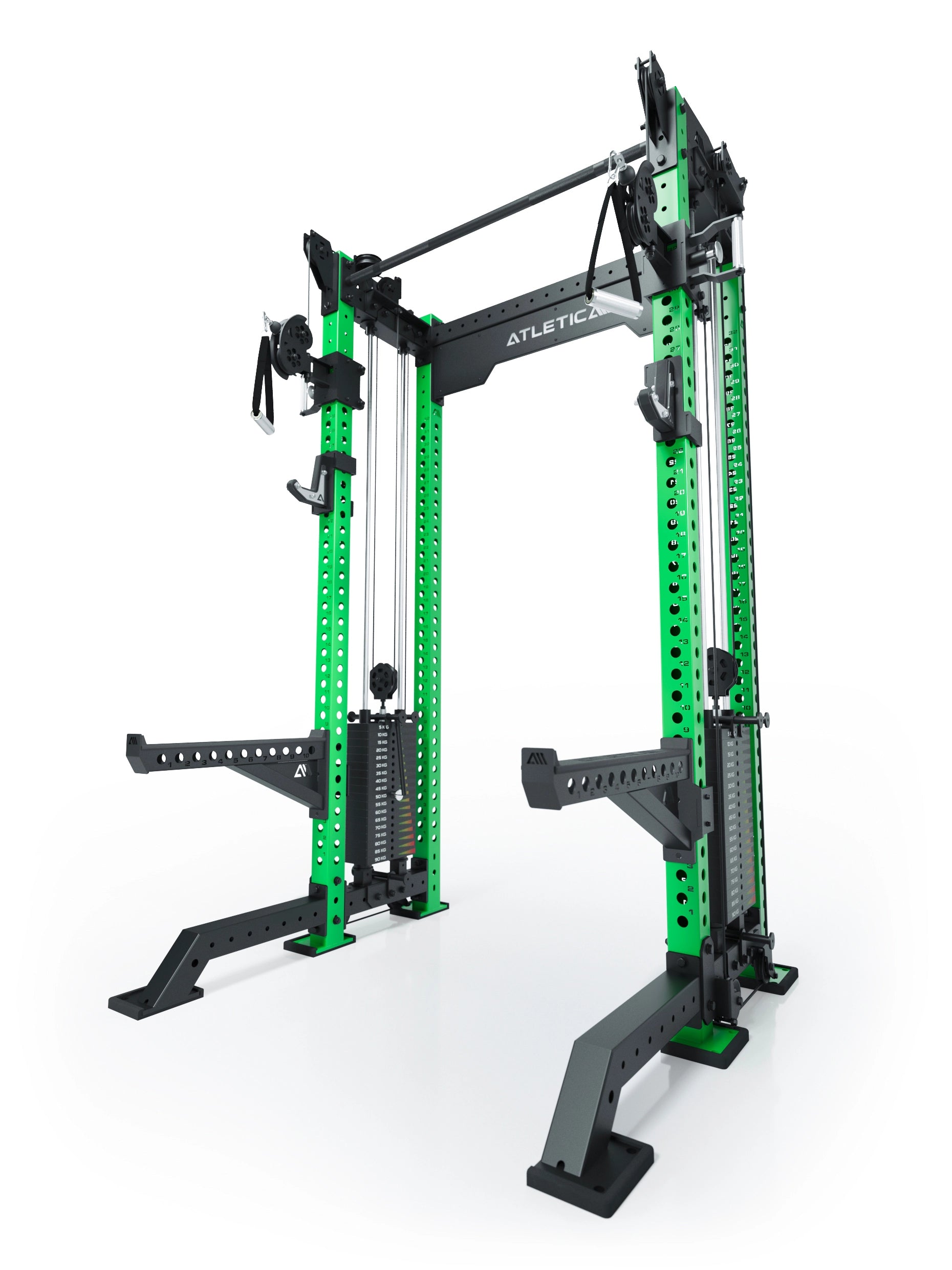 Dualer Kabelzug mit 2x95kg seitlichen Gewichtsblöcken | Sehr stabil und platzsparend | Modular ausbaubar mit Anbauteilen wie Jammer Arms I Electric Green