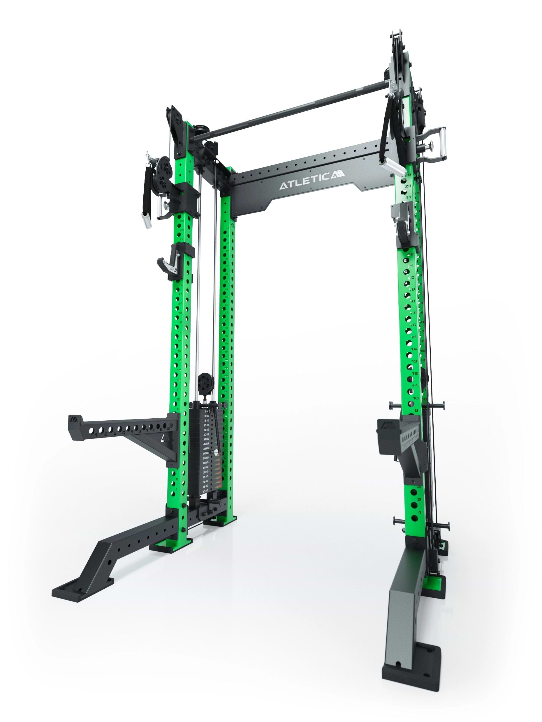 Dualer Kabelzug mit 2x95kg seitlichen Gewichtsblöcken | Sehr stabil und platzsparend | Modular ausbaubar mit Anbauteilen wie Jammer Arms I Electric Green