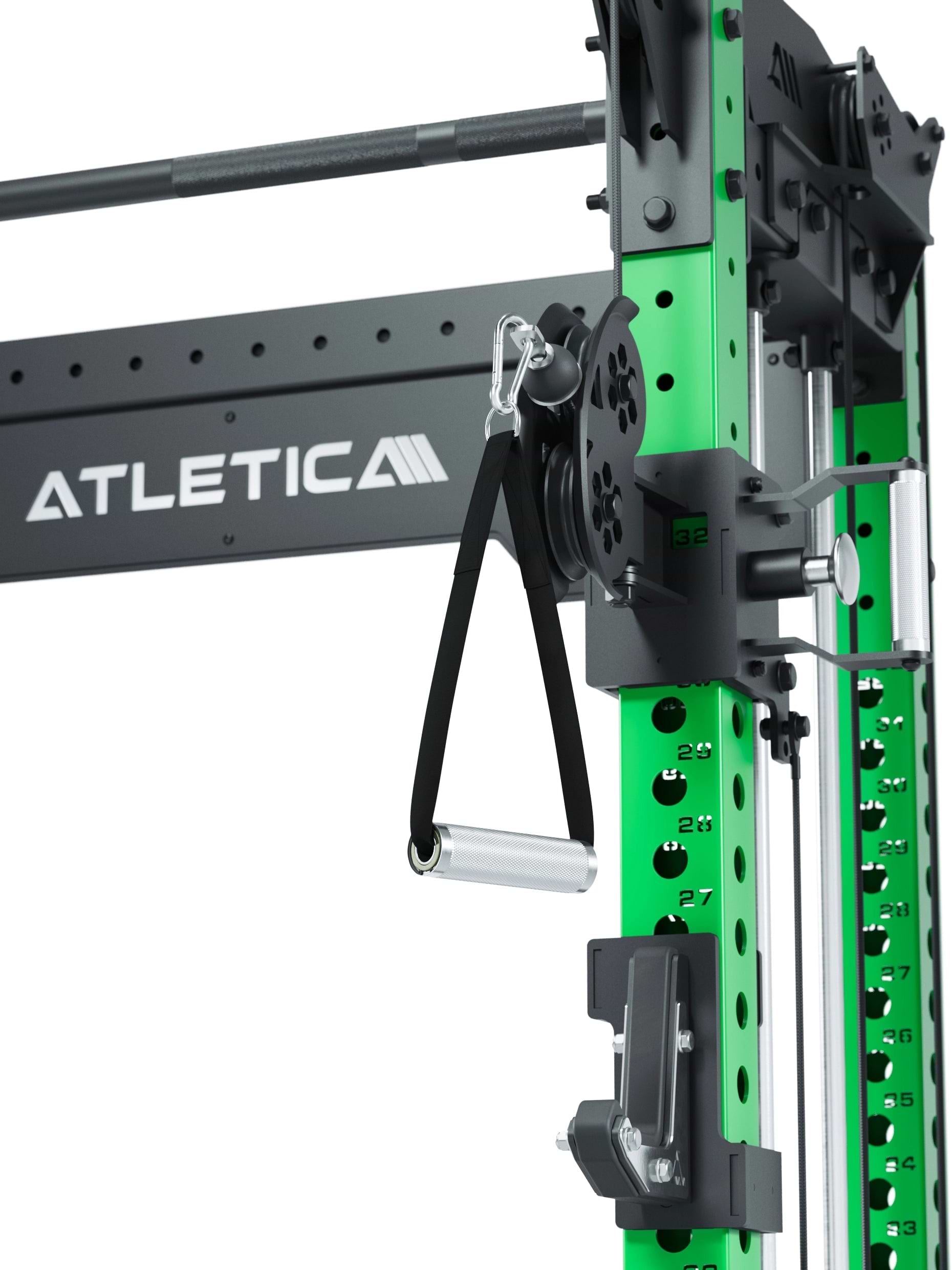 Atletica R8 Bradley Power Rack mit Steckgewichten- kurze Version mit Electric Green Uprights