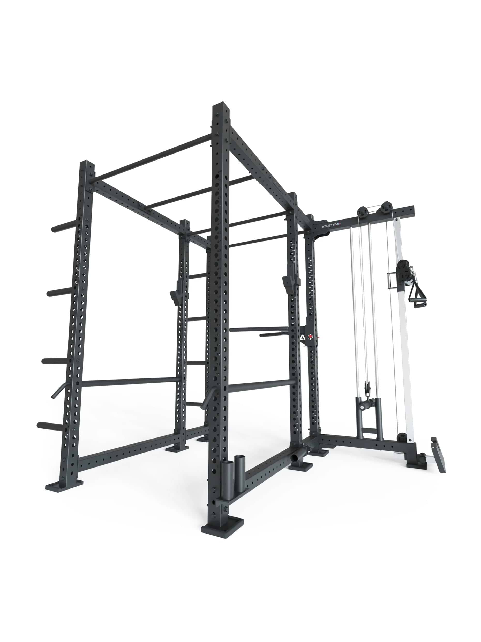 Power Rack R8-Raptor: Cable Full Rack | Kabelzug | Sprossenleiter, Dip Station, J-Hooks, 8 Weight Pins, Safeties, Bar Holder, Landmine | Squat Rack | 173x265 cm Fläche | 286kg