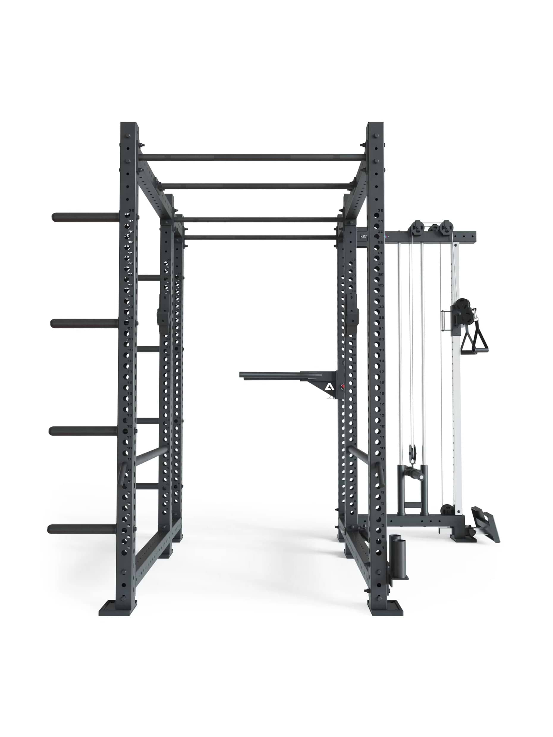 R8-Raptor Power Cage: Cable Full Rack | Kabelzug | Sprossenleiter, Dip Station, J-Hooks, 8 Weight Pins, Safeties, Bar Holder, Landmine | Squat Rack | 173x265 cm Fläche | 286kg