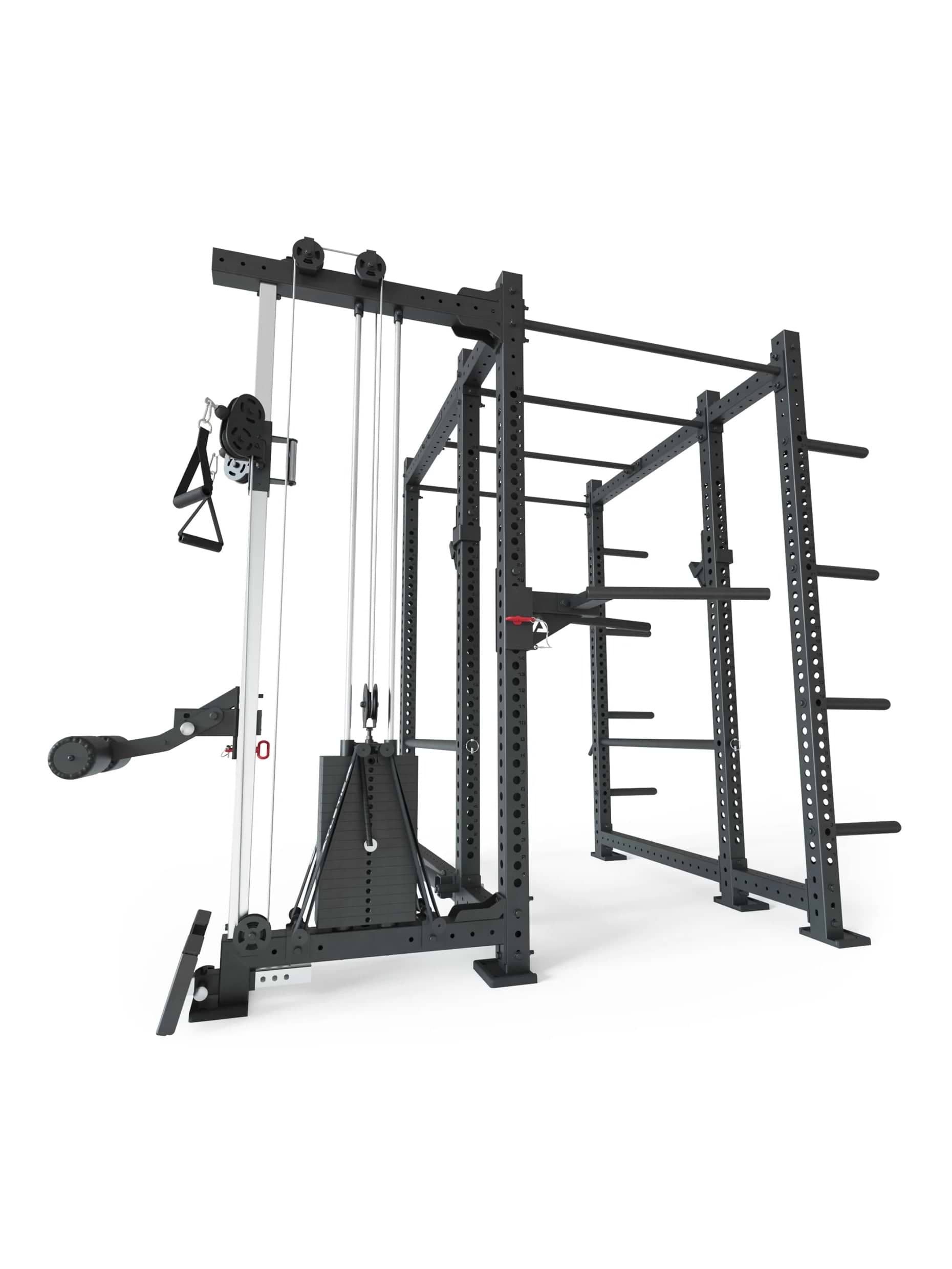 Cable Rack R8-Raptor Pro: 90 kg Stack, Sprossenleiter, Dip-Holme, J-Hooks, 8 Weight Pins, Safeties, Bar Holder, Landmine | 173x265 cm Fläche