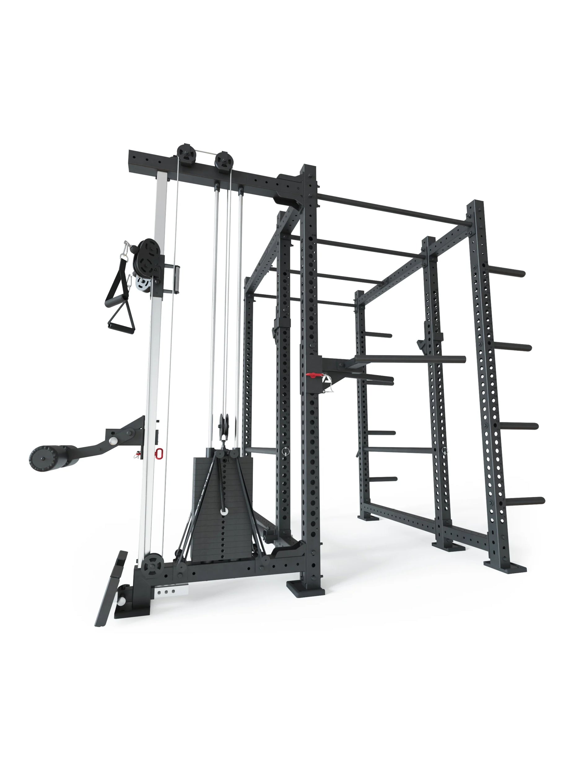 Cable Rack R8-Raptor Pro: 90 kg Stack, Sprossenleiter, Dip-Holme, J-Hooks, 8 Weight Pins, Safeties, Bar Holder, Landmine | 173x265 cm Fläche